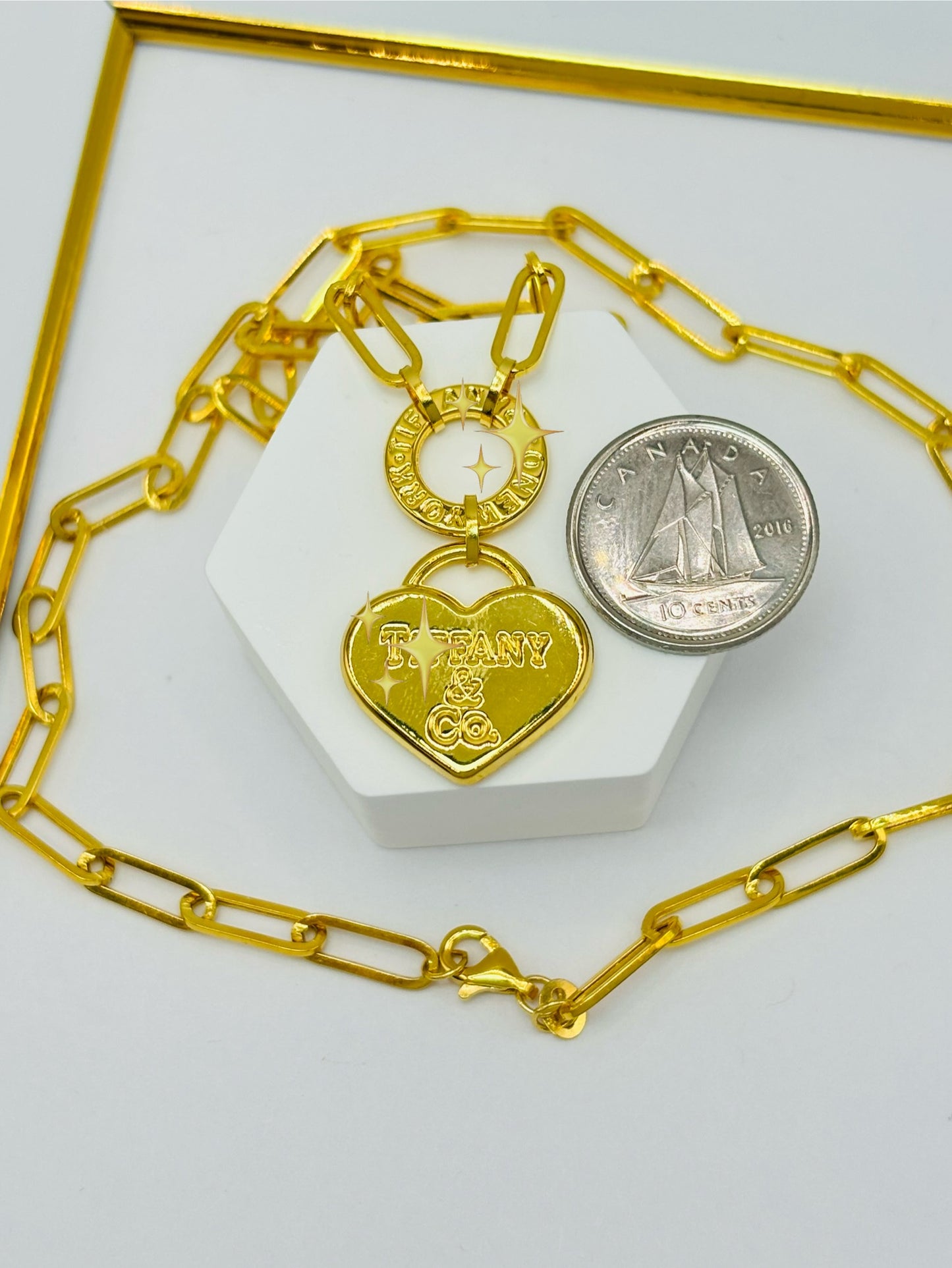 18K Gold Paperclip Attached Heart Necklace