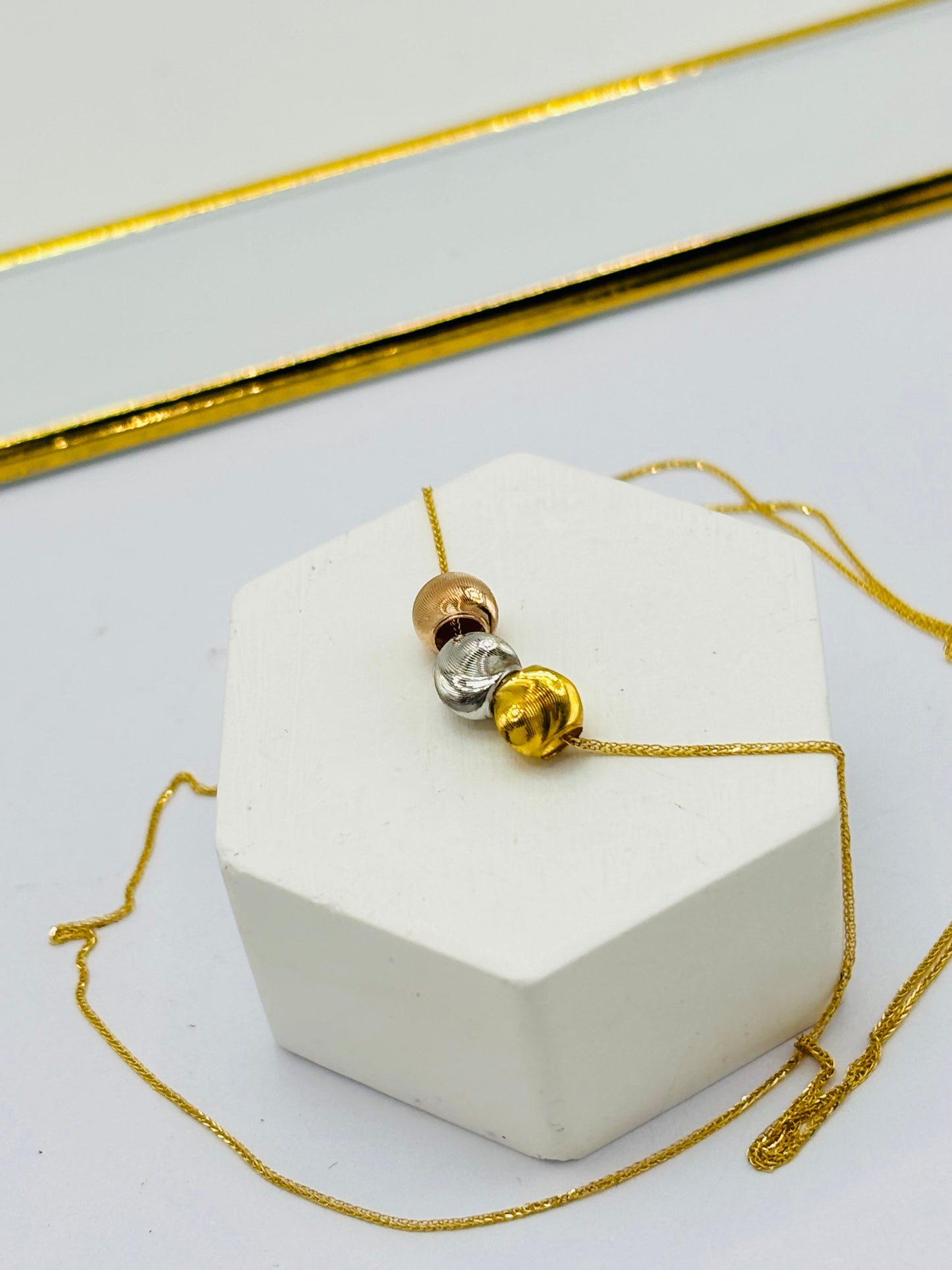 18K Gold Foxtail with Tri-color Catseye Ball Necklace