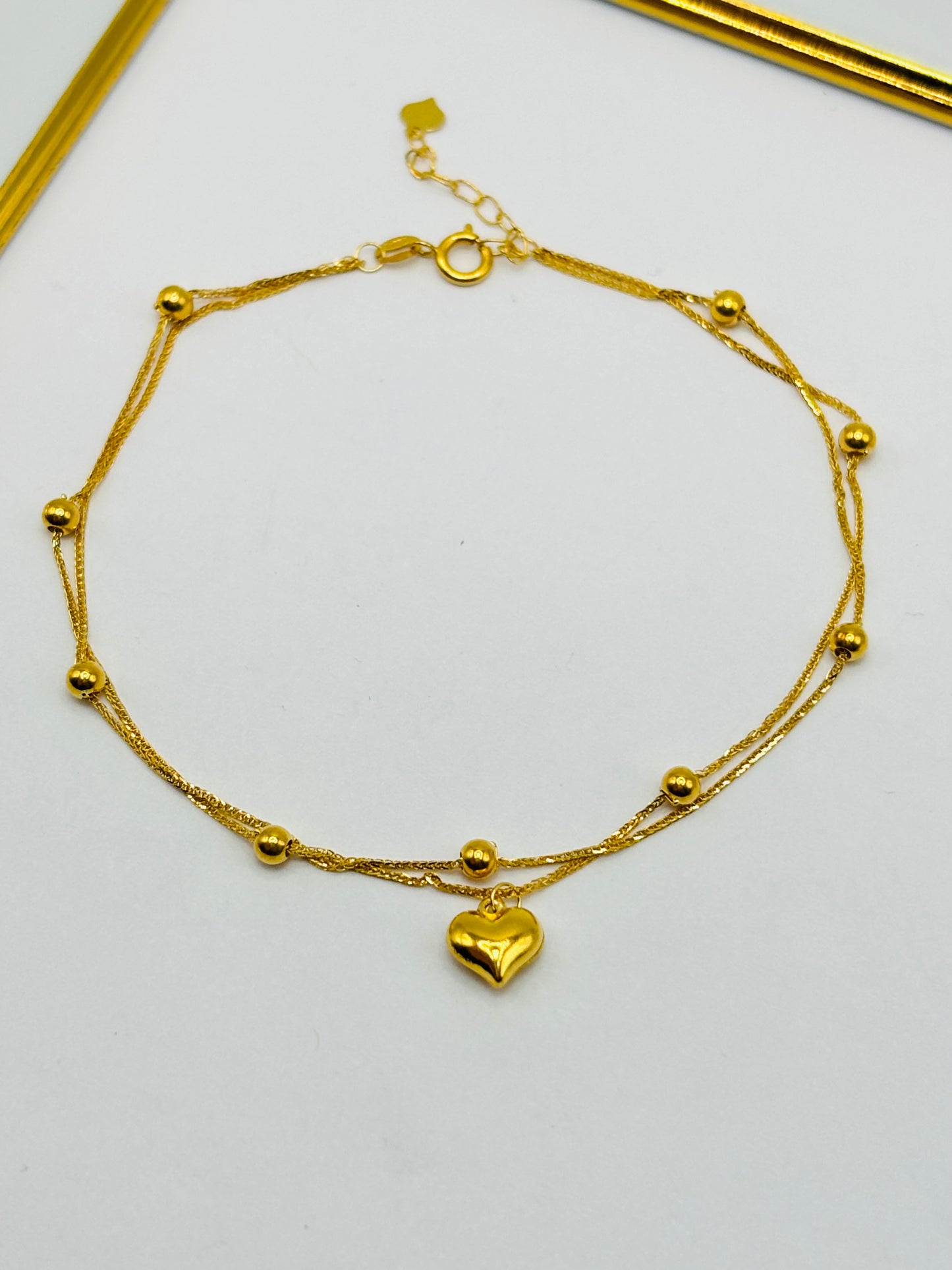 18K gold Double Bracelet with Heart Charm Bracelet