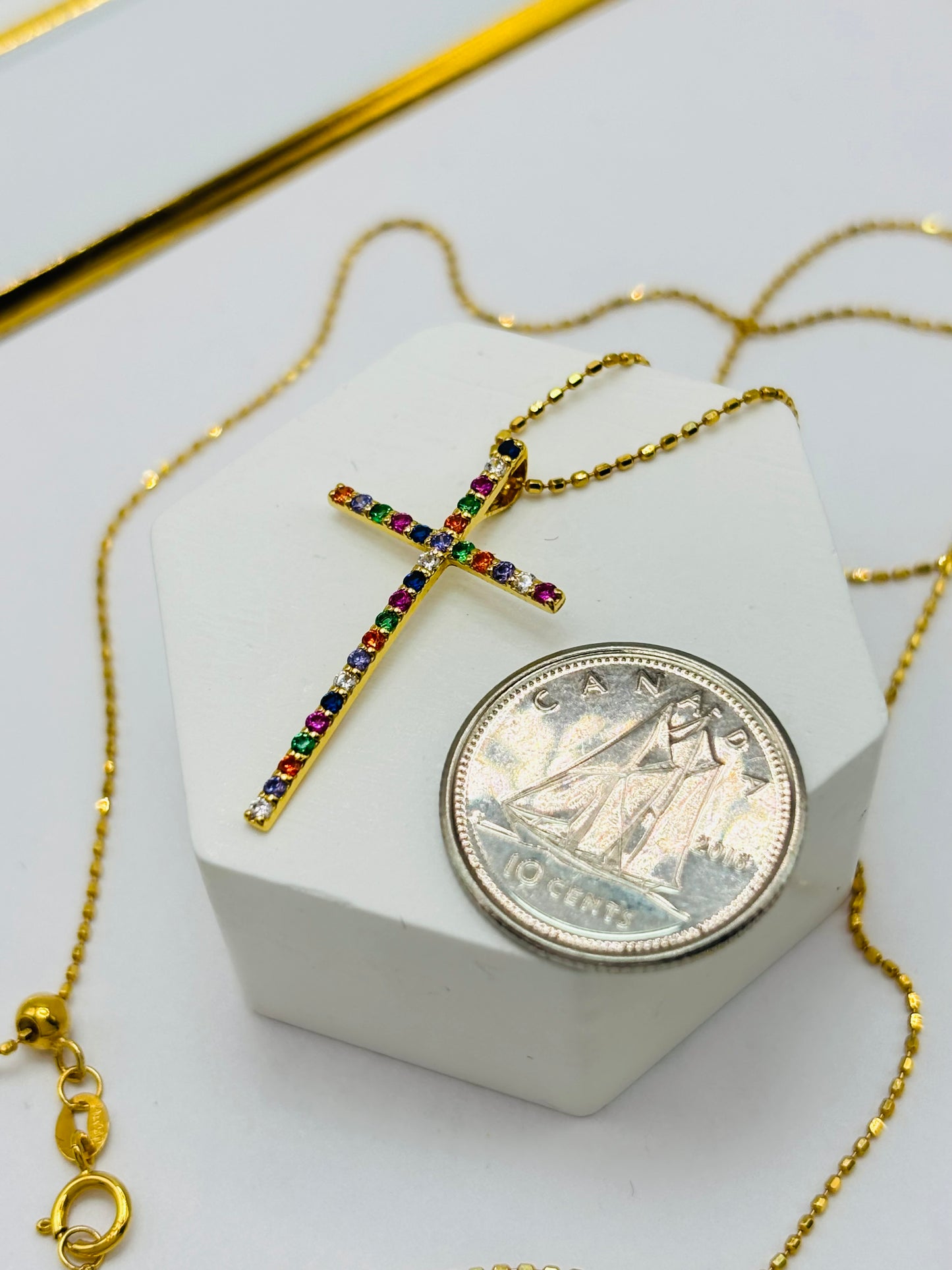 18K Gold Multicolor Cross Necklace