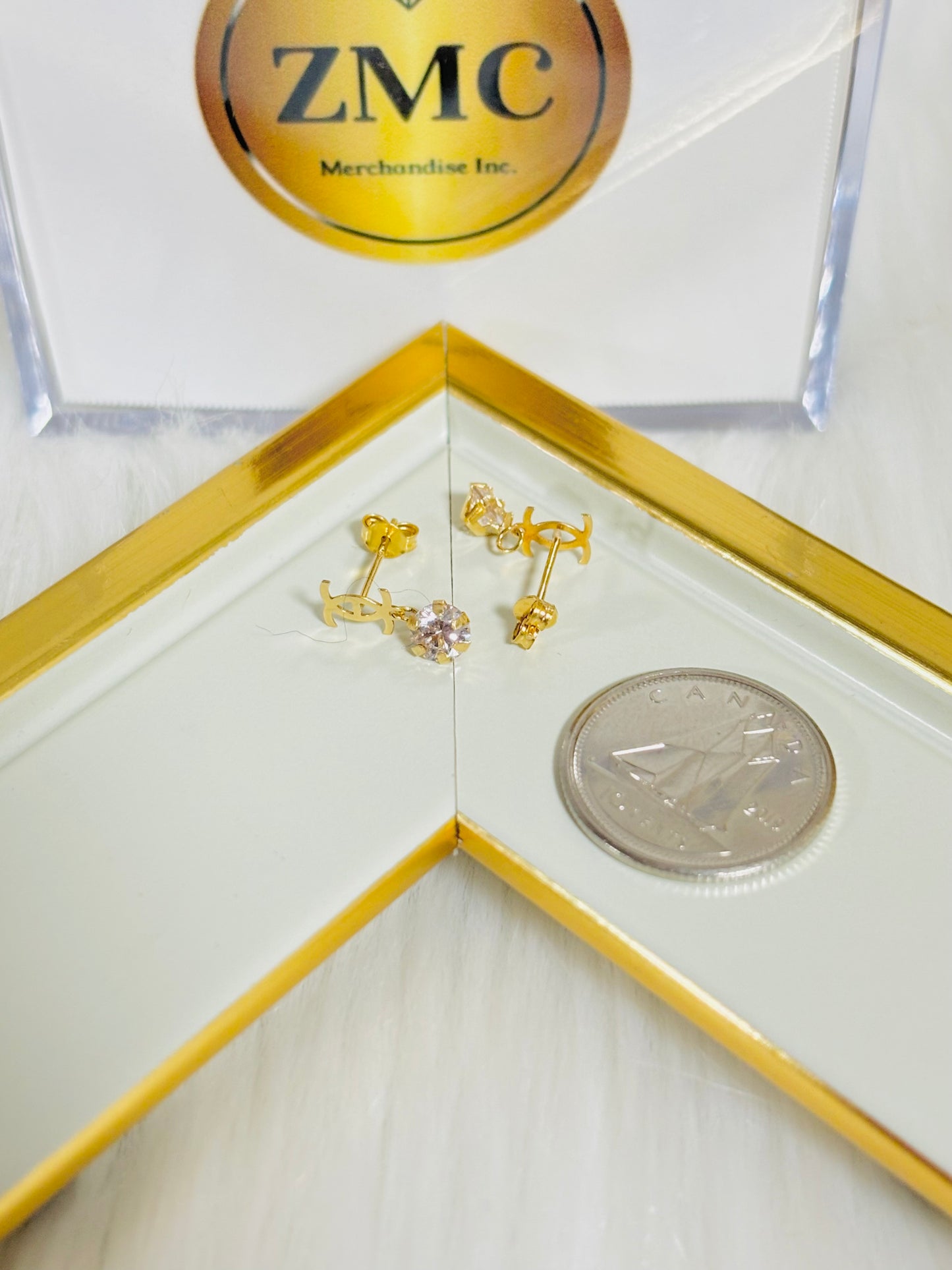 18K Gold Dangling Zircon Stone Earrings