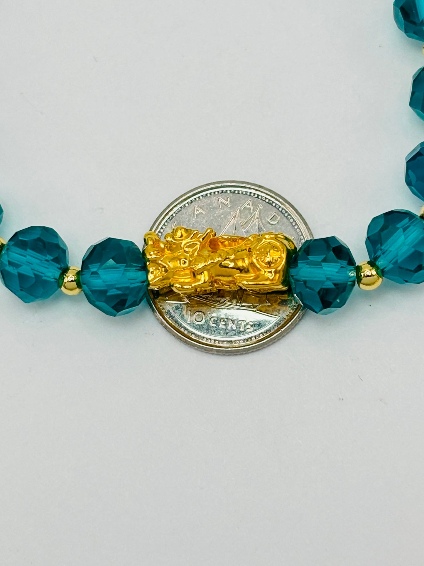 18K Gold  Lucky Piyao/ Pi Xiu Blue/Green Stone  ( Hollow Empty Inside) Medium Size