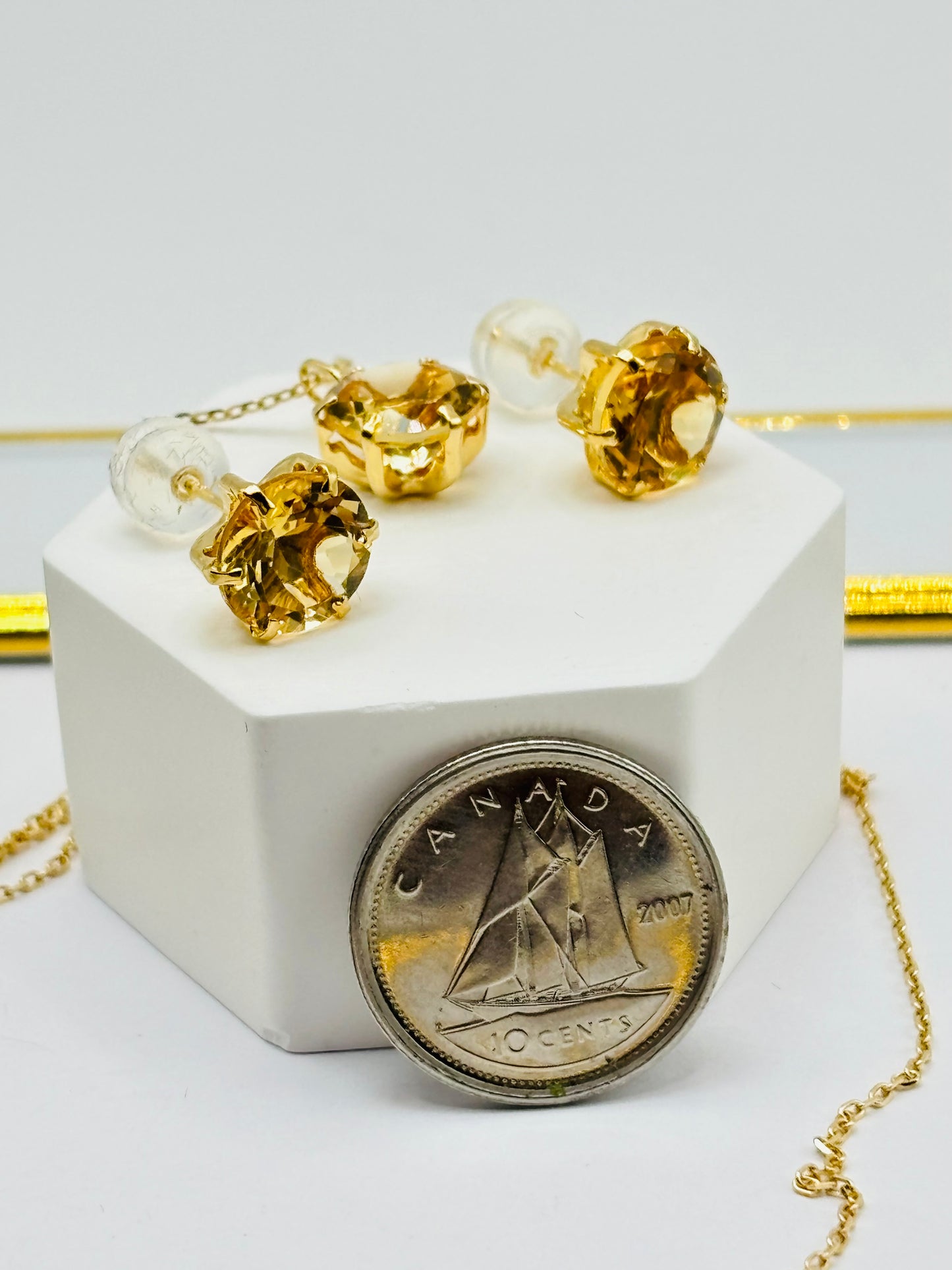18K Gold Necklace with Natural Citrine Pendant and Earrings Set