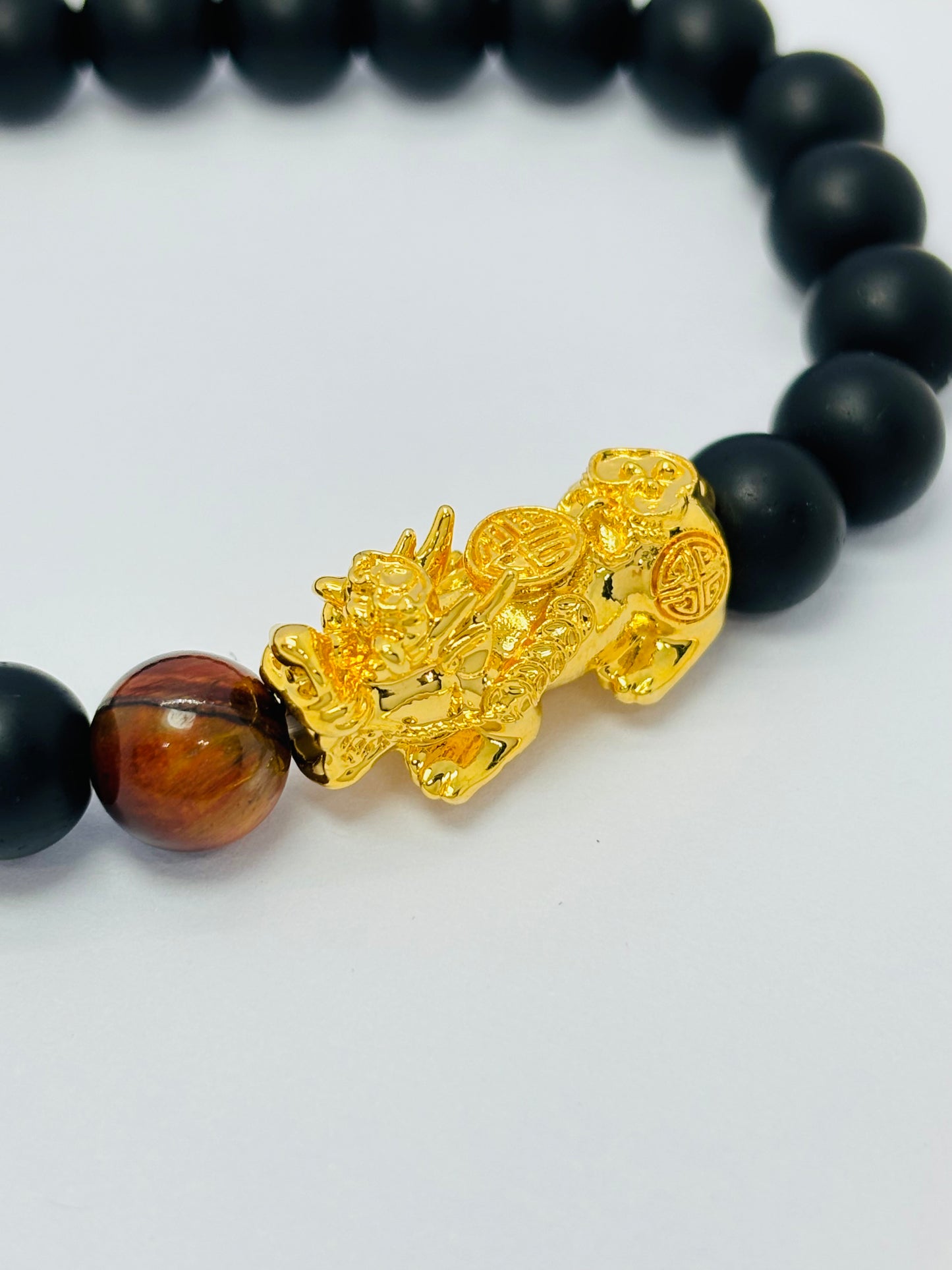 18K Gold Lucky Piyao/ Pi Xiu Black Stone with Taurus Zodiac Sign Barrel ( Hollow Empty Inside) Extra Large Size