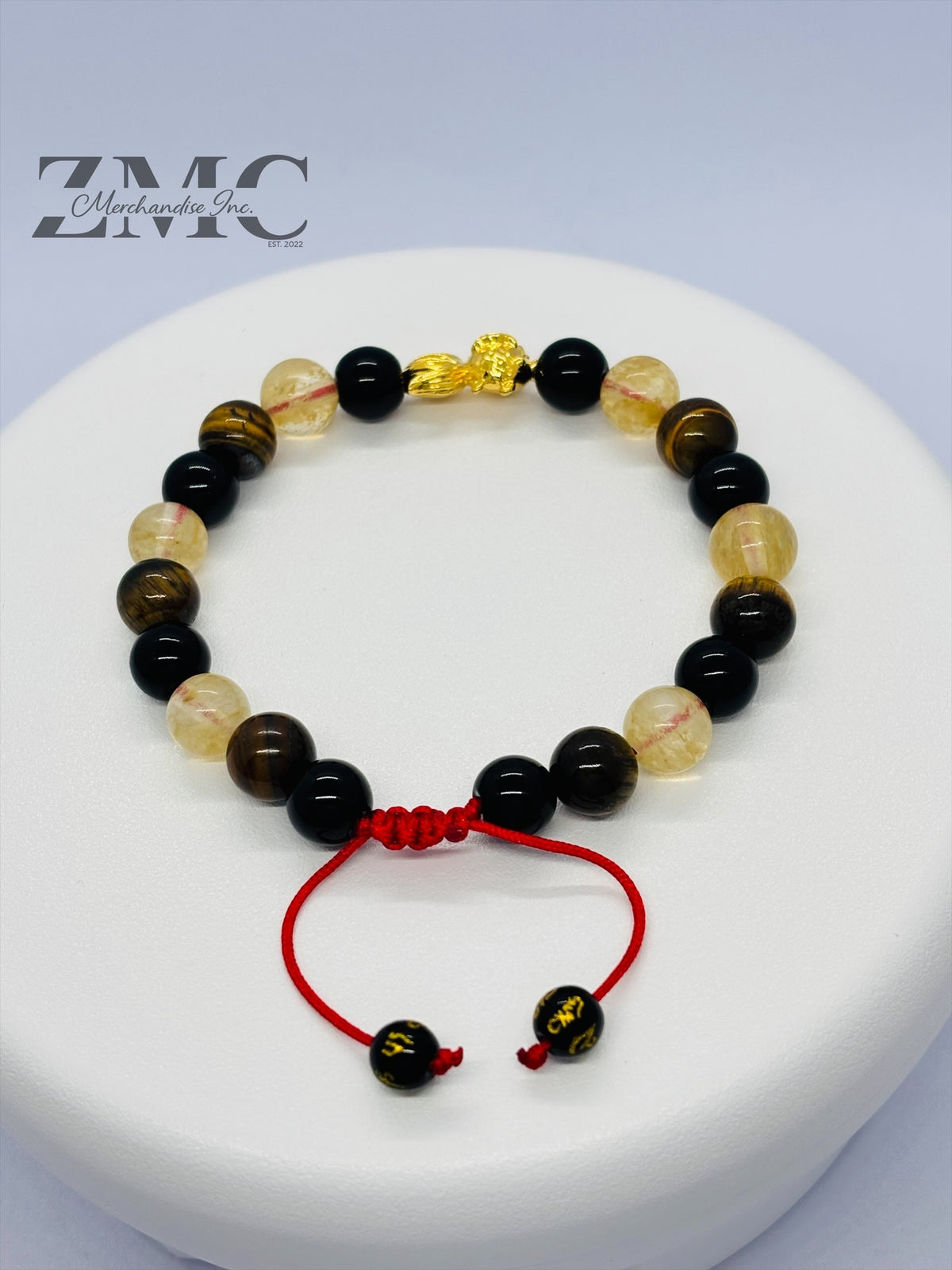 18K Gold Lucky Koi Fish Bracelet Citrine, Onyx, & Tiger Eye Stone ( Hollow Empty Inside)