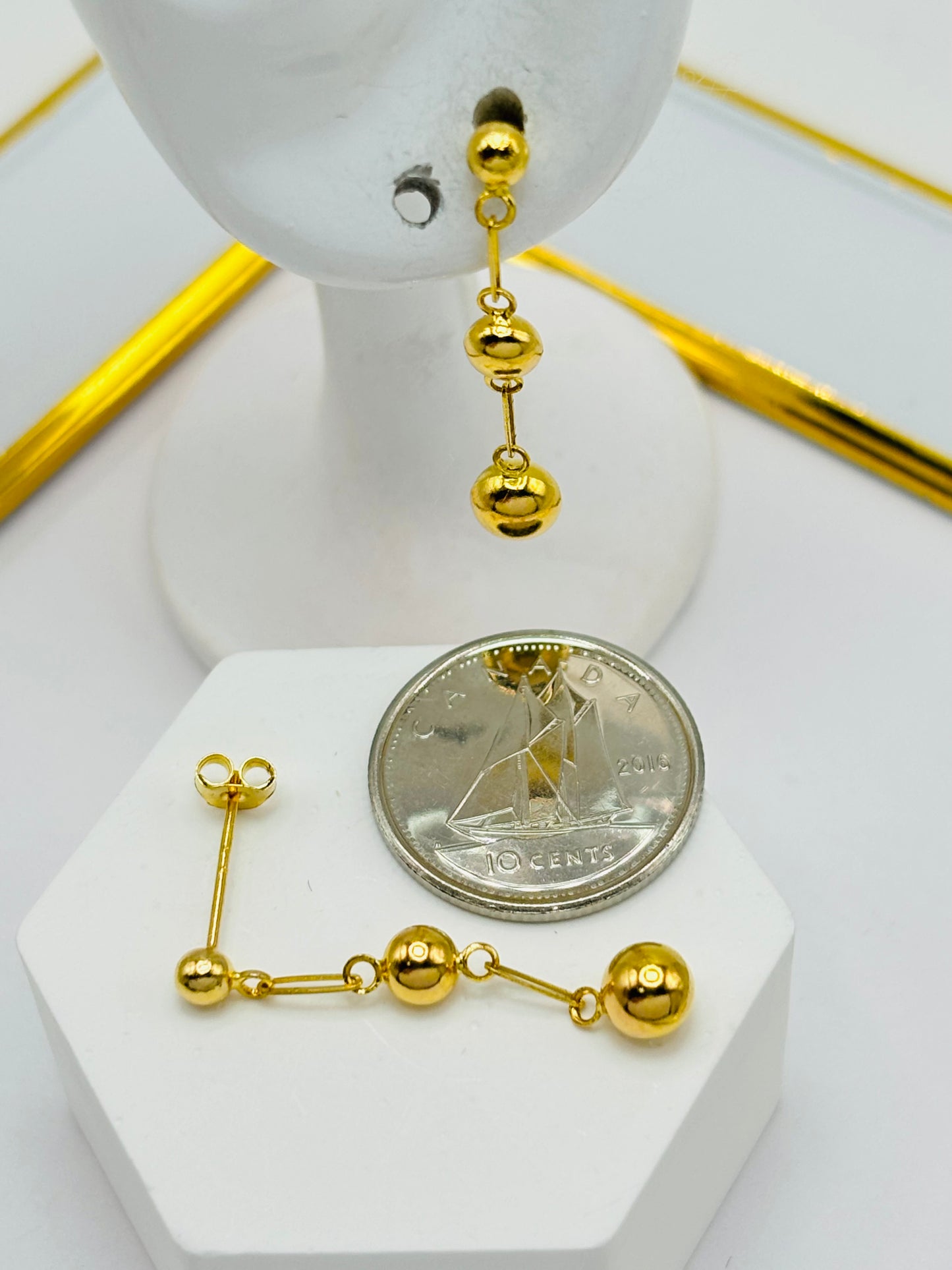 18K Gold Ball Dangling Earrings