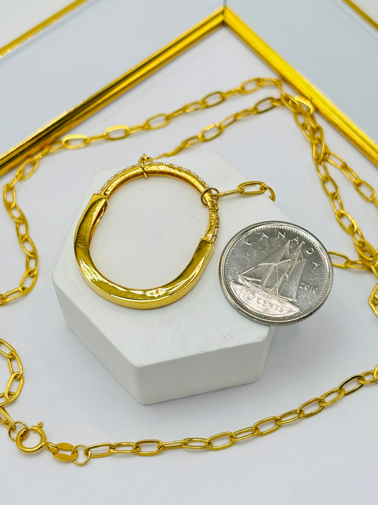 18K Gold Small Link Paperclip Interlock Necklace