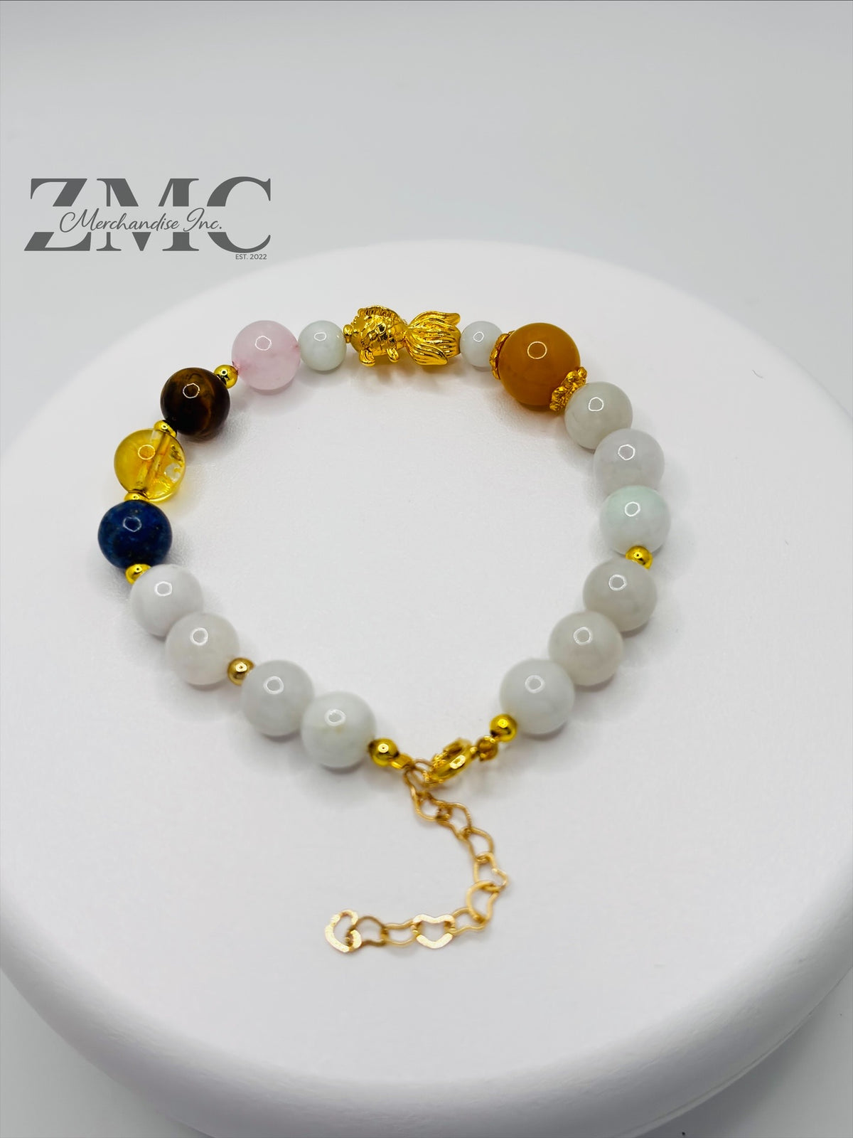 18K Gold Lucky Koi Fish Bracelet Mix Lucky Stone ( Hollow Empty Inside)