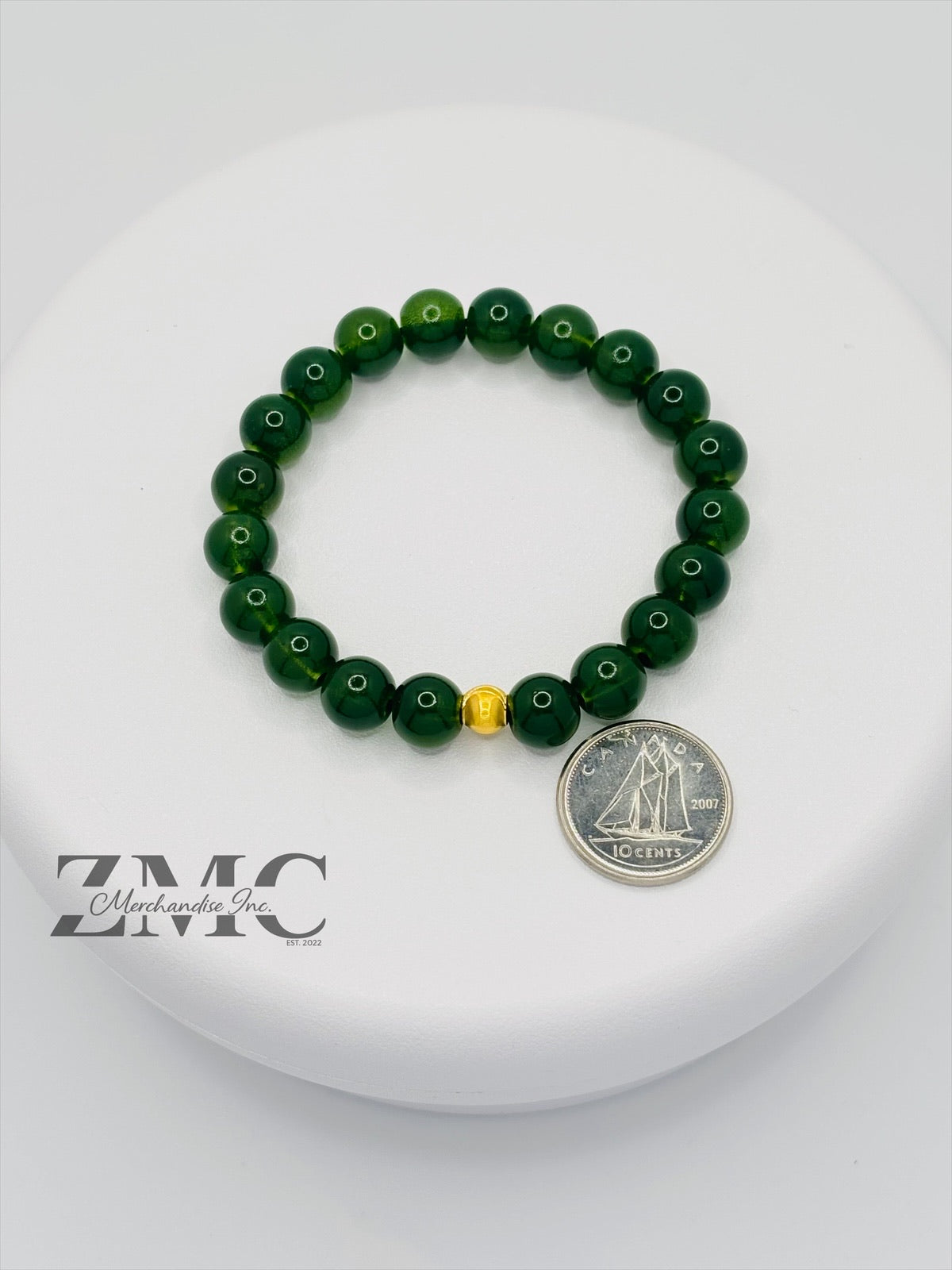 18K Gold Cats Eye Ball with Green Stone