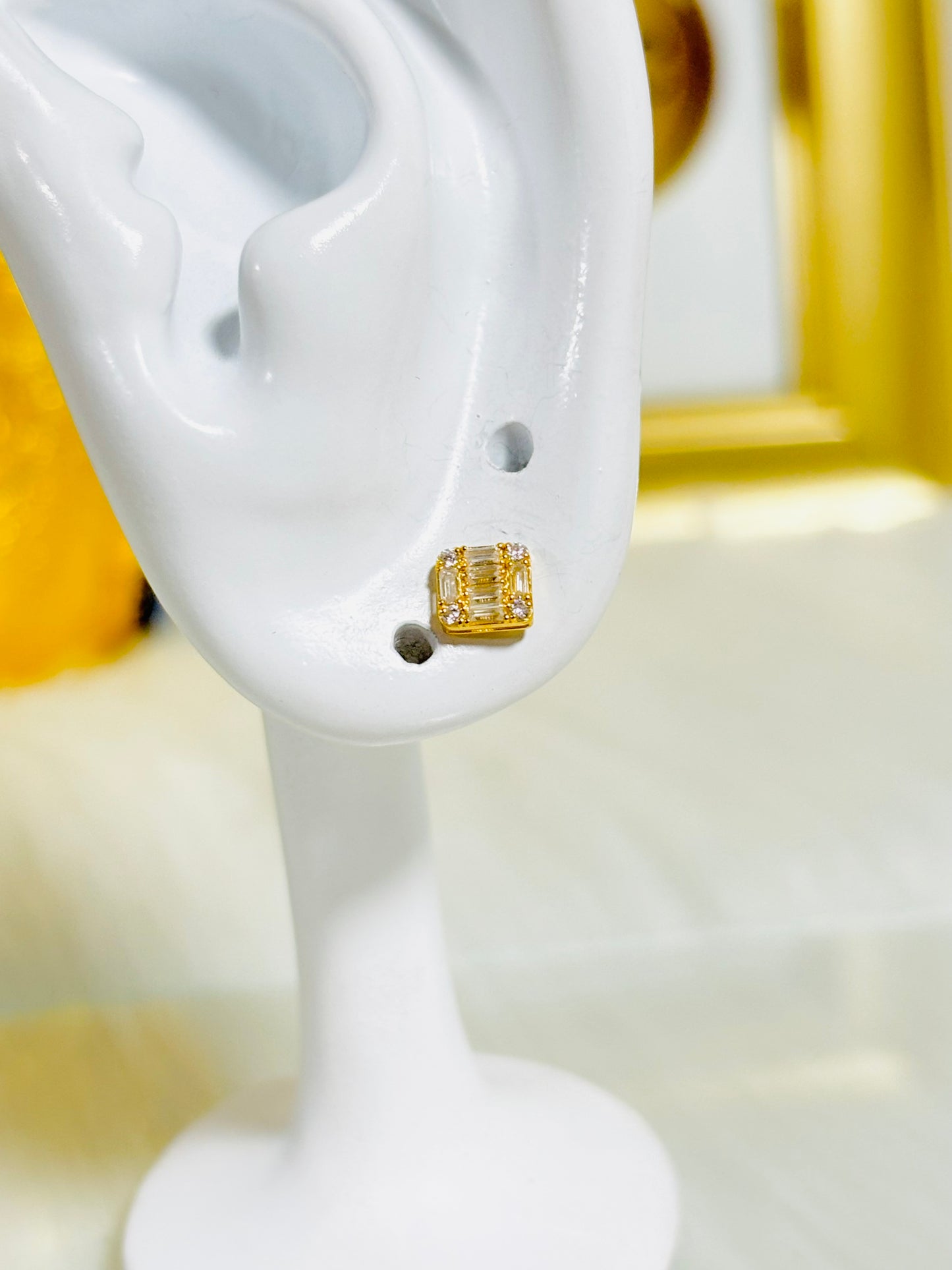18K Gold Square Moissanite Diamond Earrings