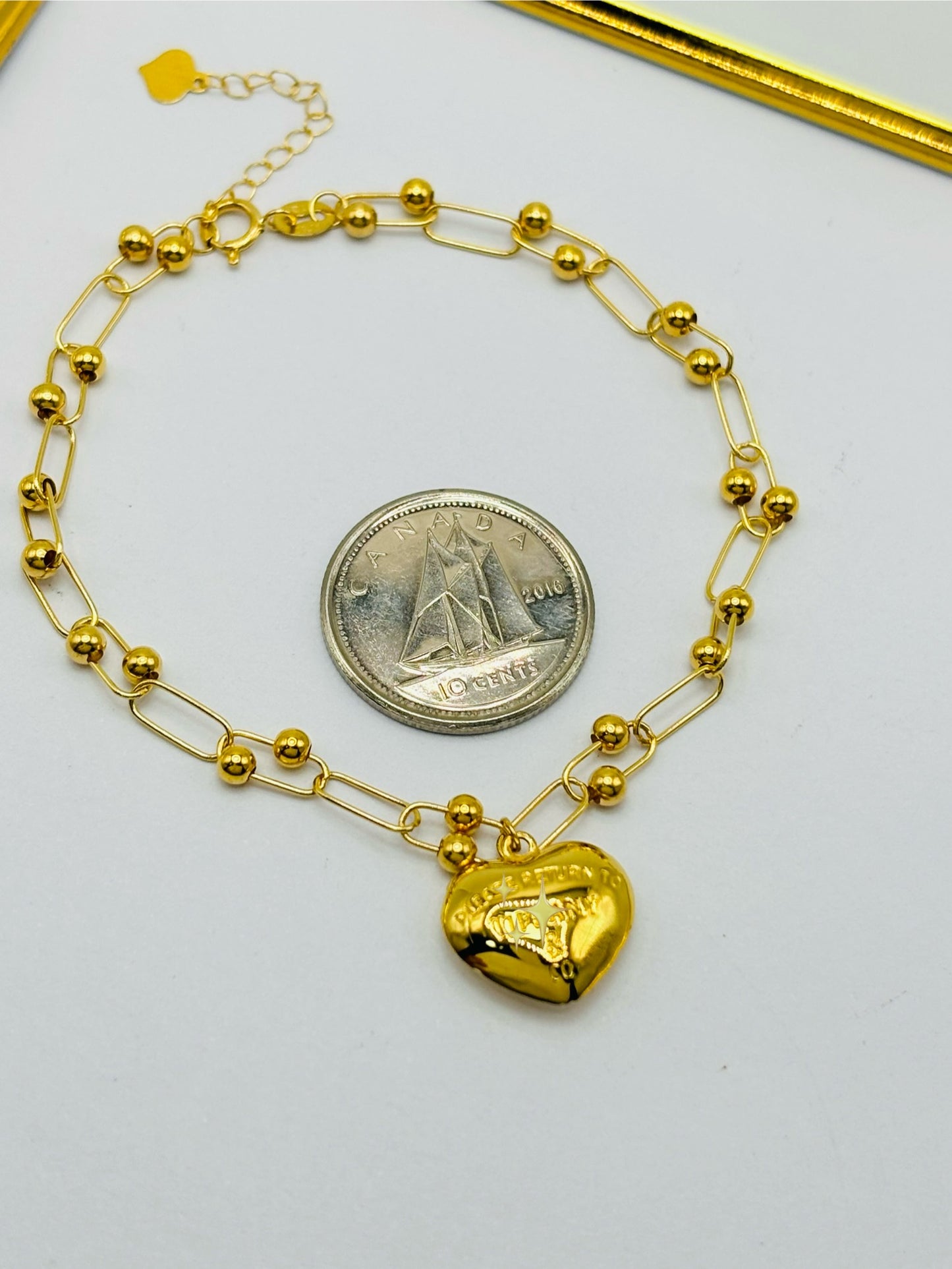 18K Gold Micro Hardware with Heart Bracelet
