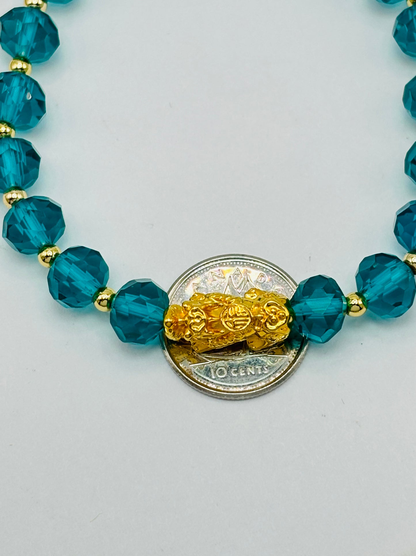 18K Gold  Lucky Piyao/ Pi Xiu Blue/Green Stone  ( Hollow Empty Inside) Medium Size