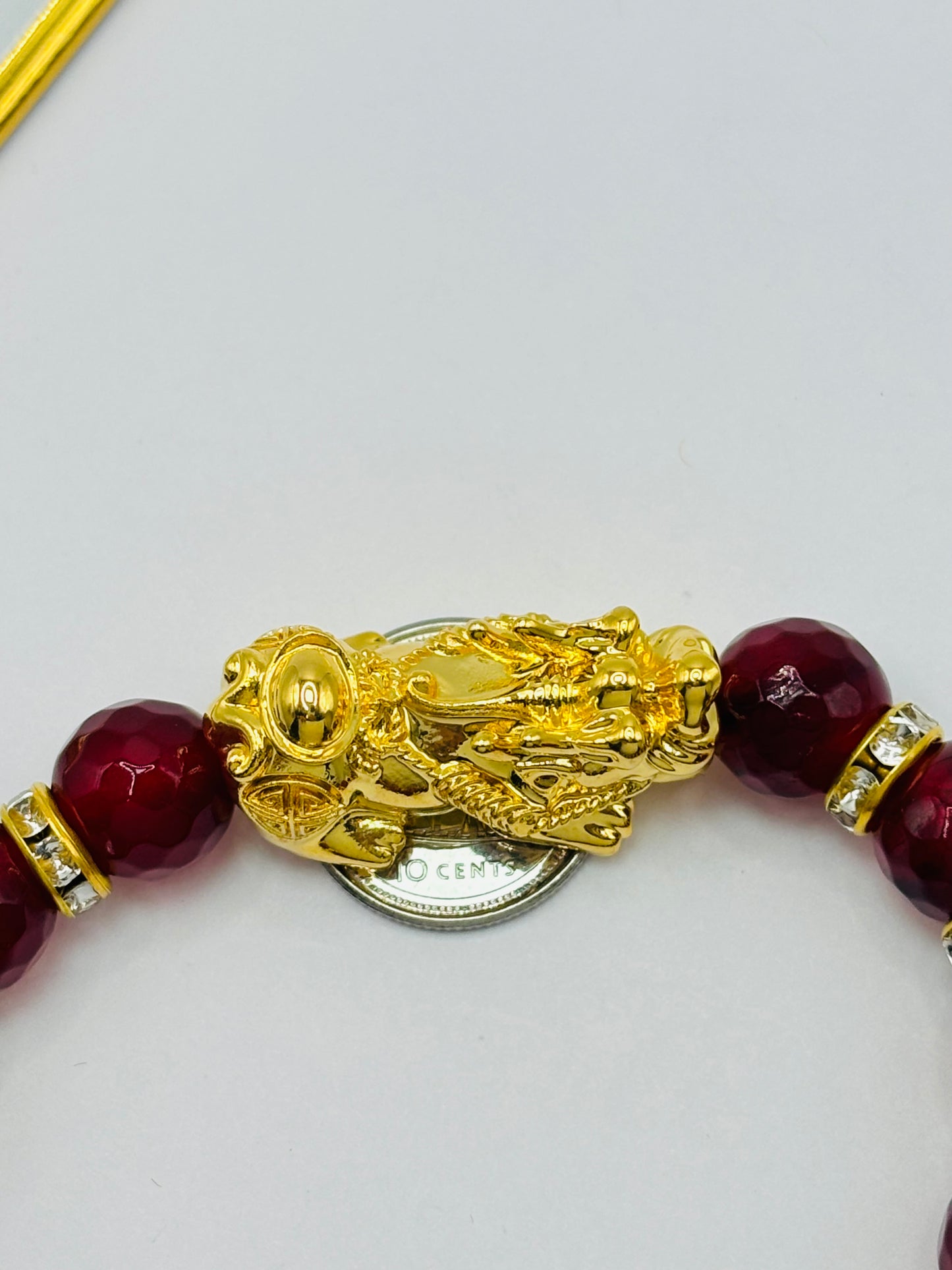 18K Gold Lucky Piyao/ Pi Xiu Bracelet Red Agate ( Hollow Empty Inside) XXL