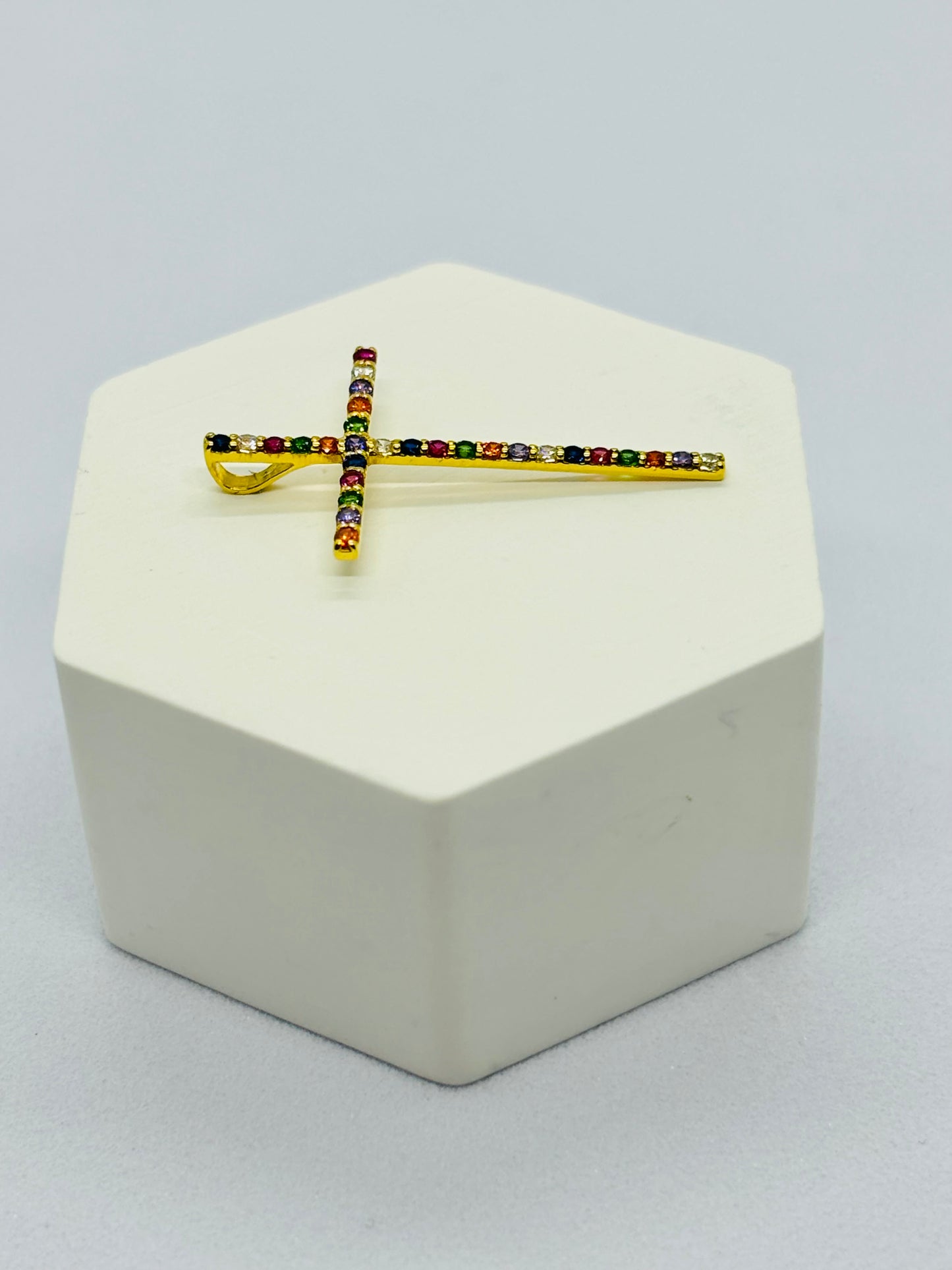 18K Gold Multicolour Cross Pendant