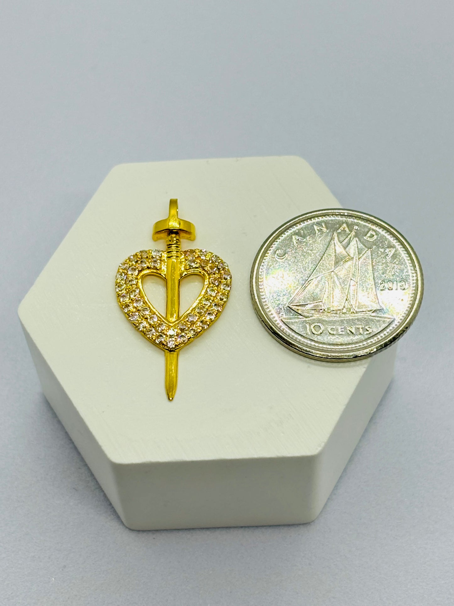 18K Gold Heart and Sword Pendant