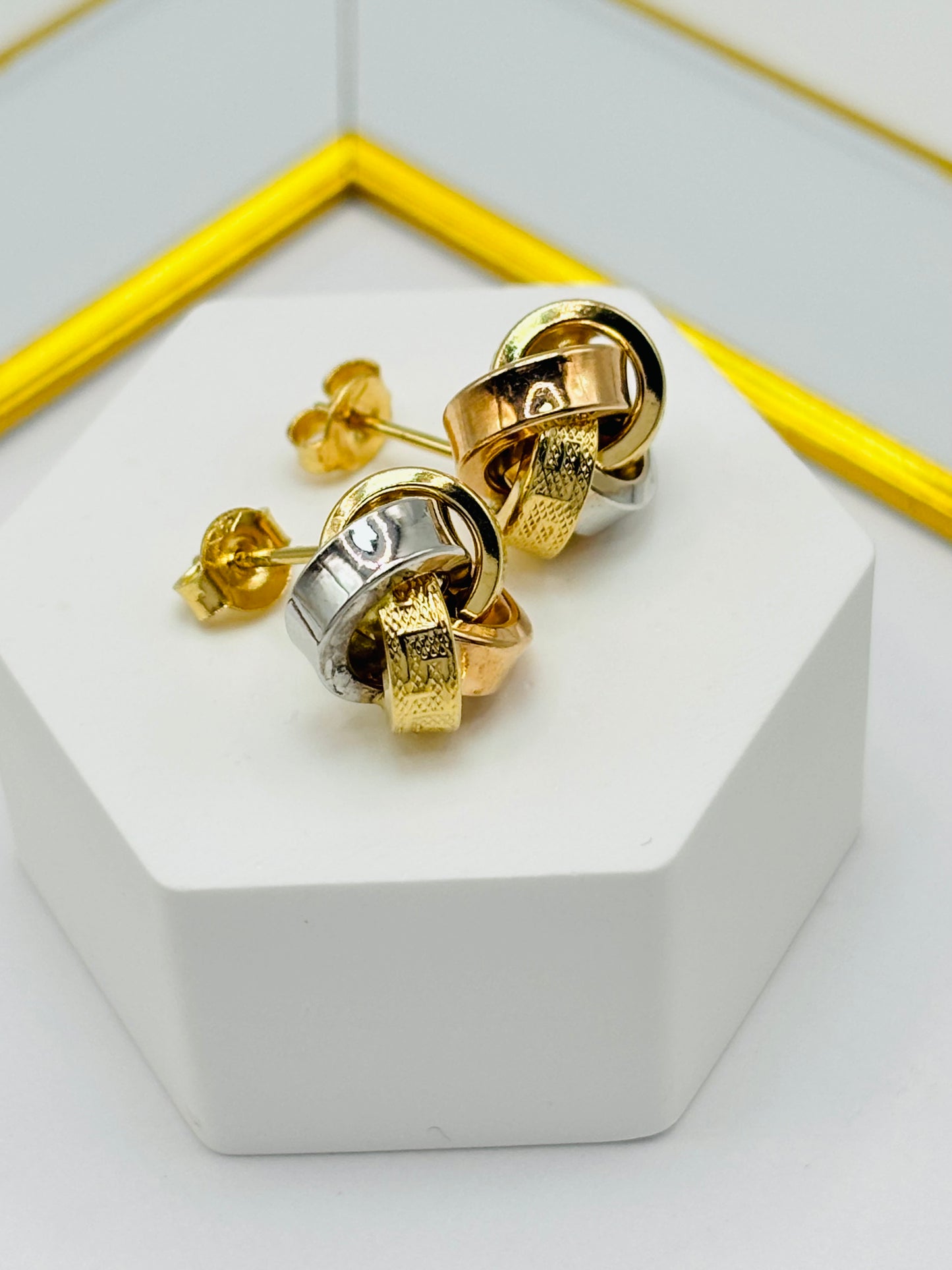 18K Gold Tri-color Knot Earrings