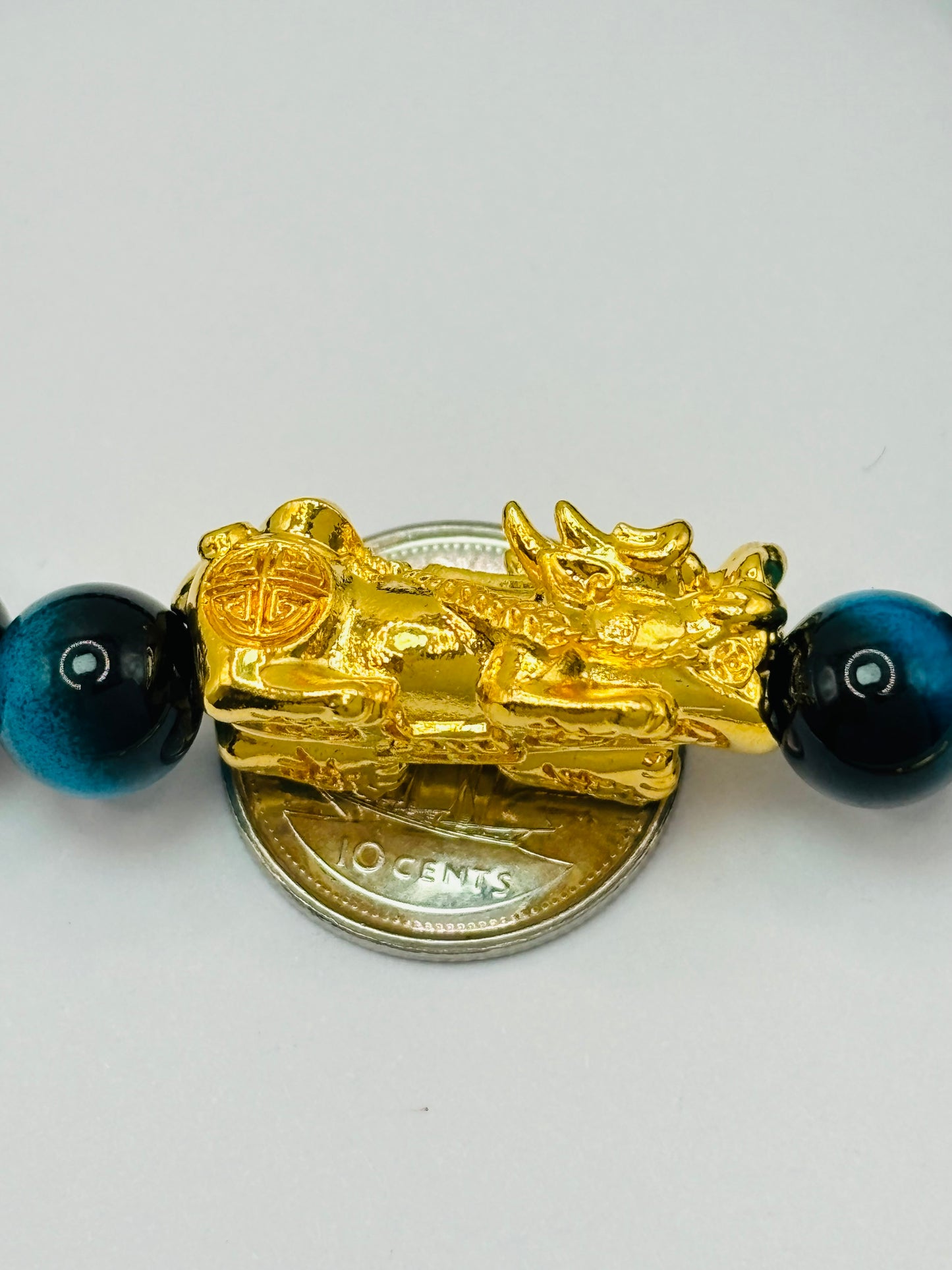 18K Gold Lucky Piyao/ Pi Xiu Tiger Eye, Black Obsidian, Hematite Stone ( Hollow Empty Inside) Extra Large Size