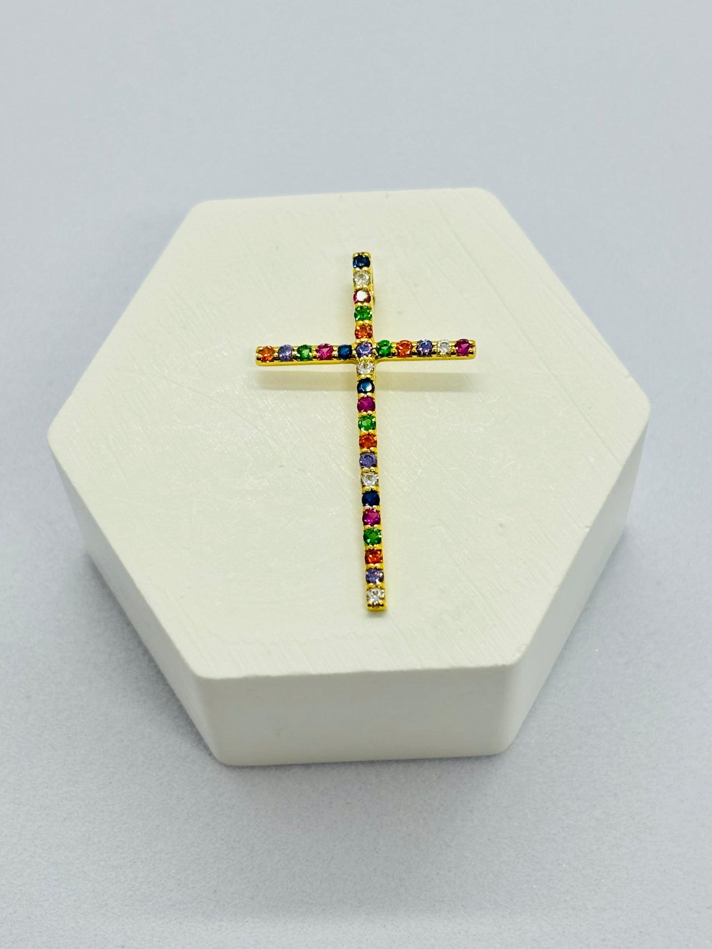 18K Gold Multicolour Cross Pendant