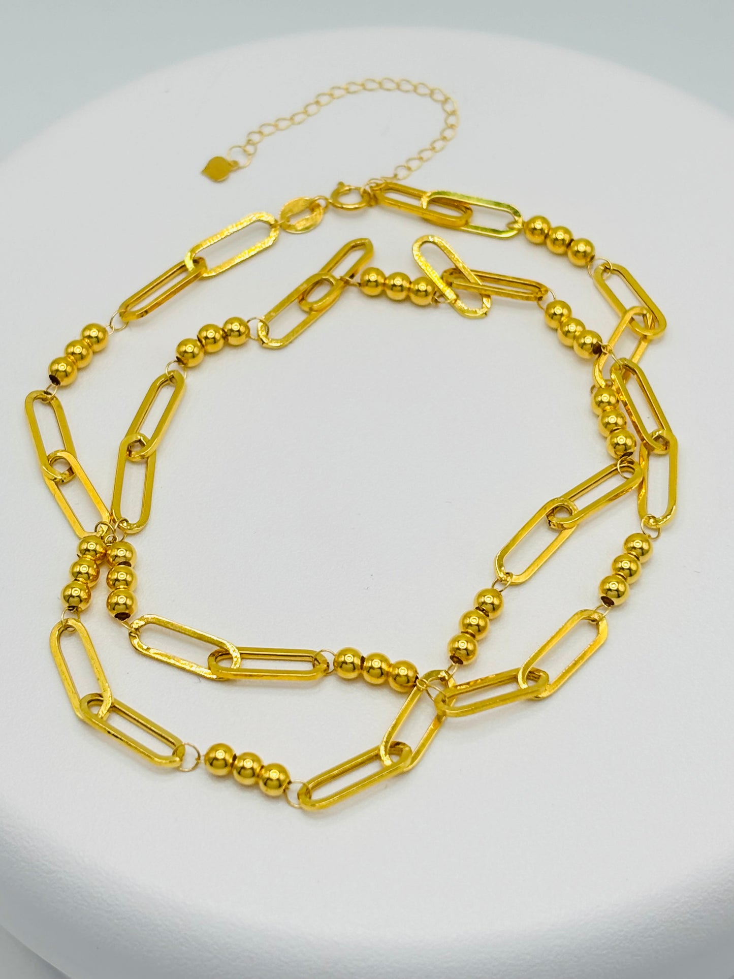 18K Gold Paperclip and Ball Necklace