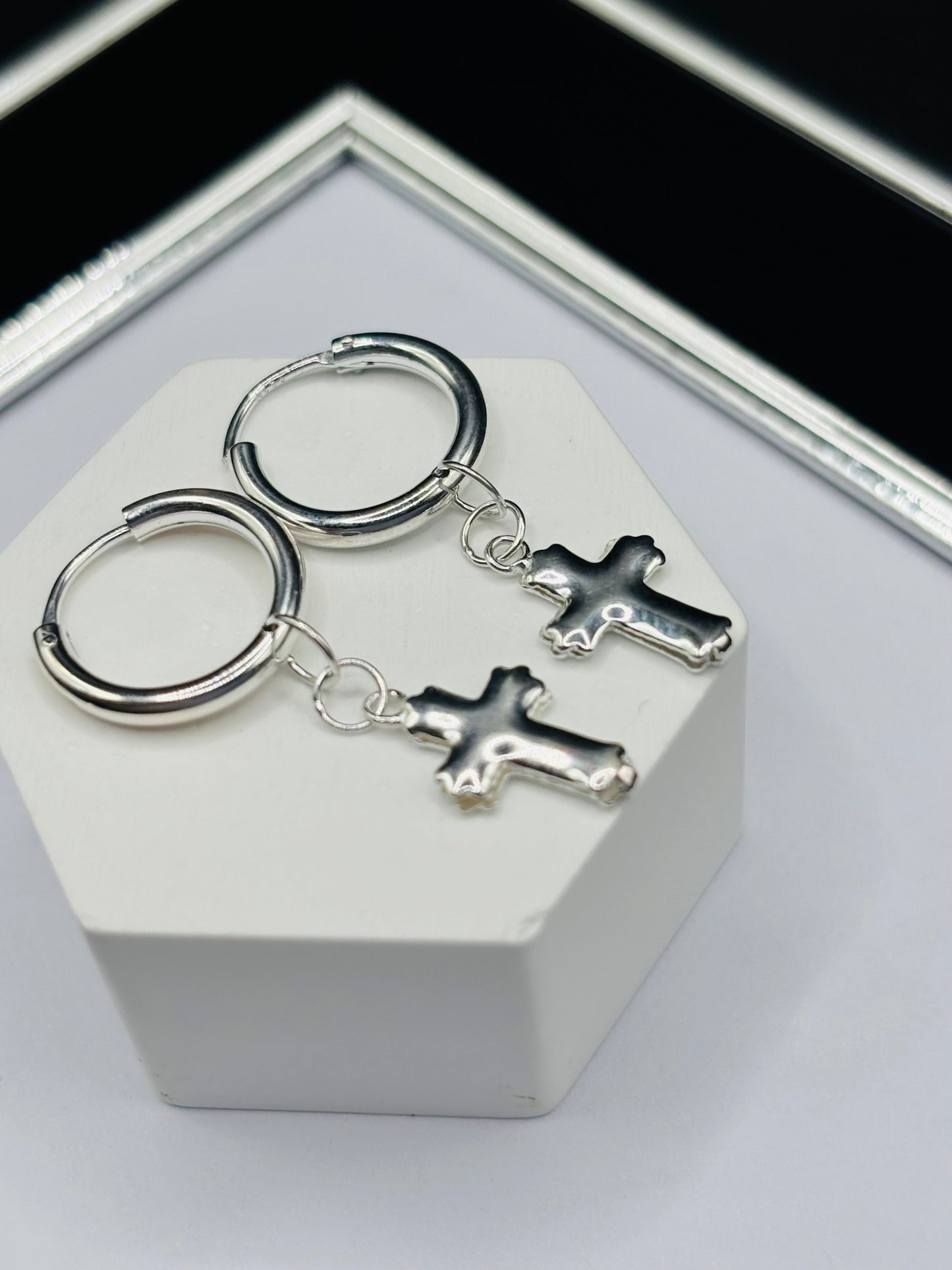 S925 Silver Loop Cross Dangling Earrings