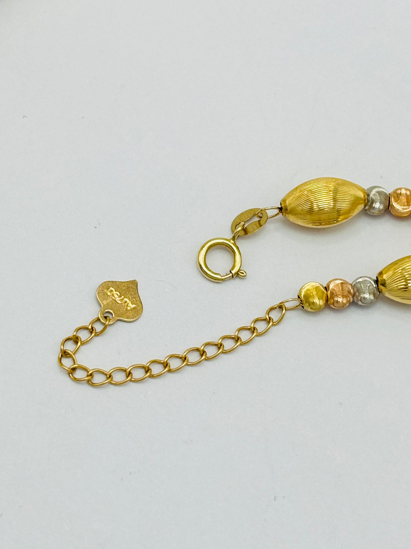 18K Gold Tri-Color Cats Eye Ball and Oval Bracelet