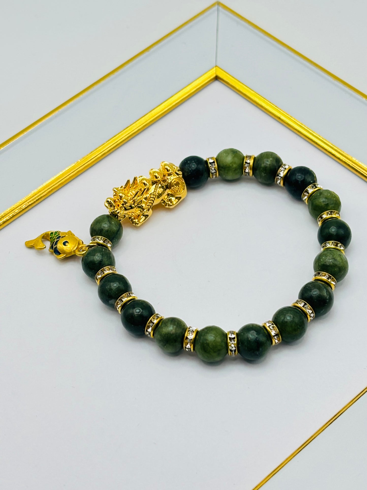 18K Gold Lucky Piyao/ Pi Xiu Bracelet Jade Koi ( Hollow Empty Inside) Extra Large Size