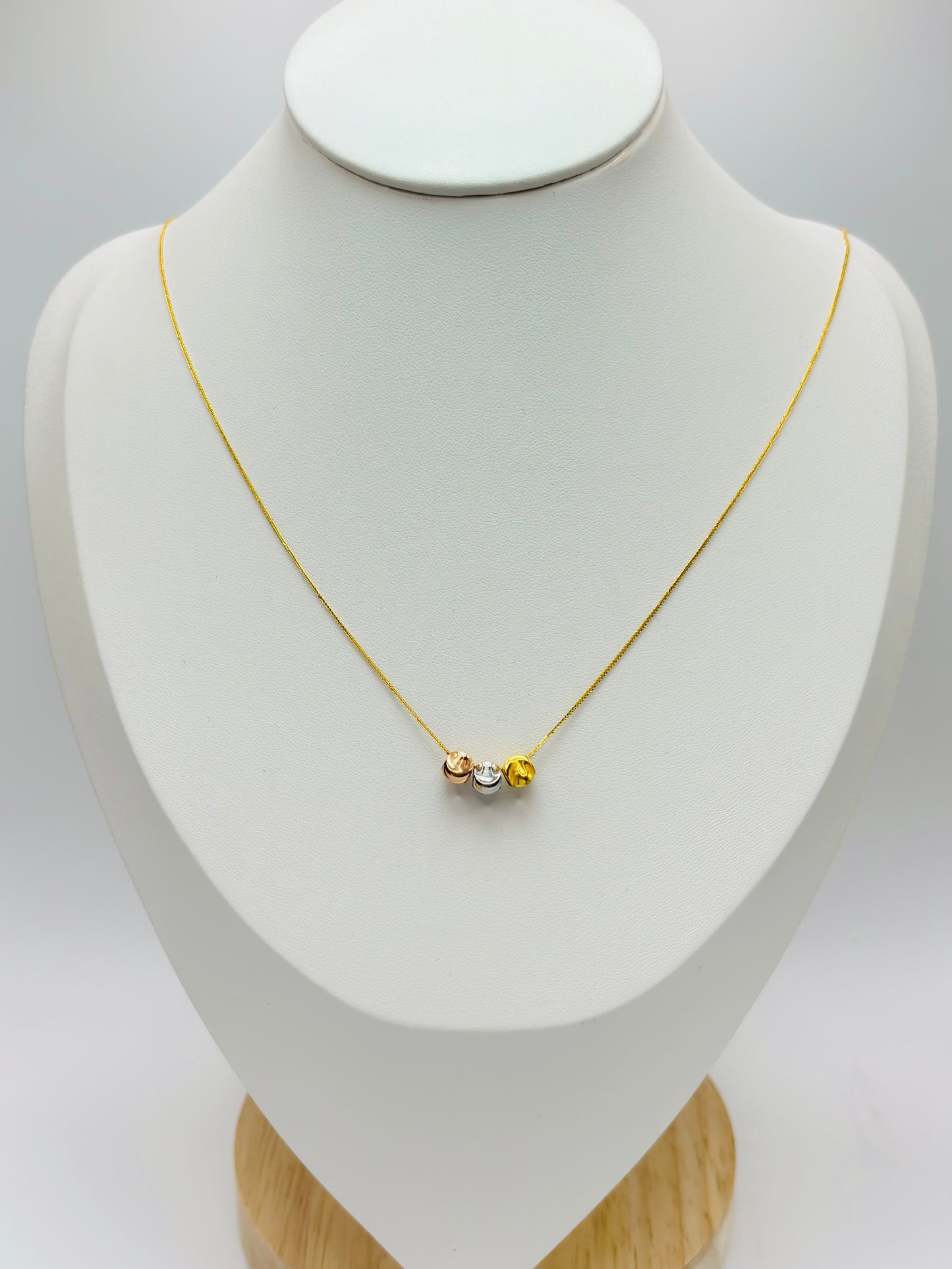 18K Gold Foxtail with Tri-color Catseye Ball Necklace