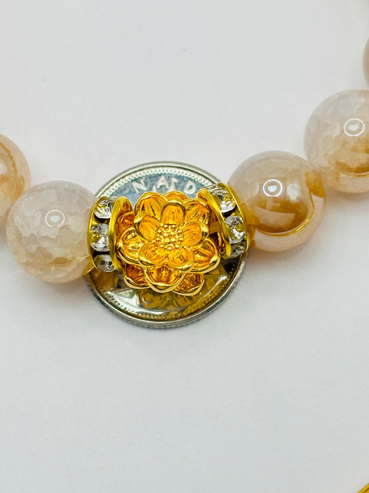18K Gold Lucky Lotus Flower Sun Stone ( Hollow Empty Inside) Medium Size