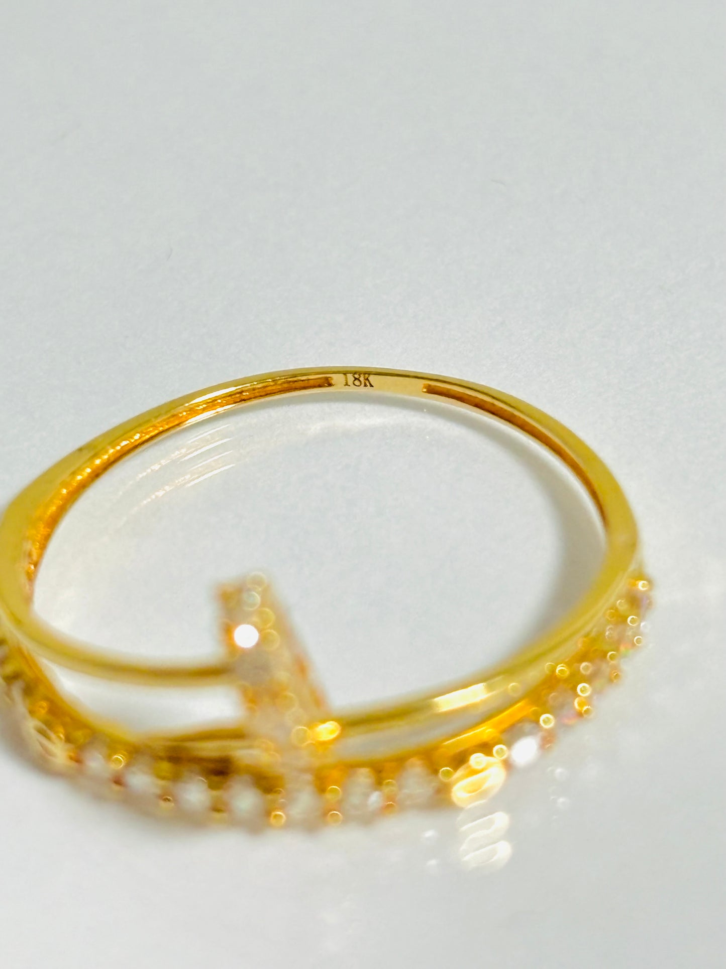 18K Gold Nail and Love Combination Zirconia Stone Ring