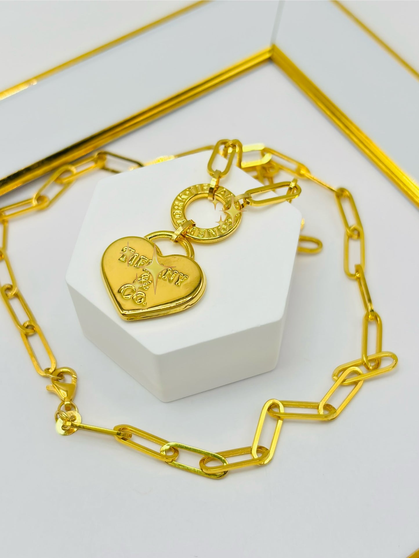 18K Gold Paperclip Attached Heart Necklace