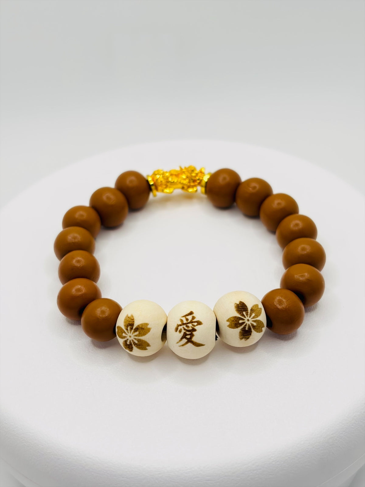 18K Gold Piyao/ Pi Xiu Love Wooden Beads Bracelet (Hollow Empty Inside) – MEDIUM PIYAO