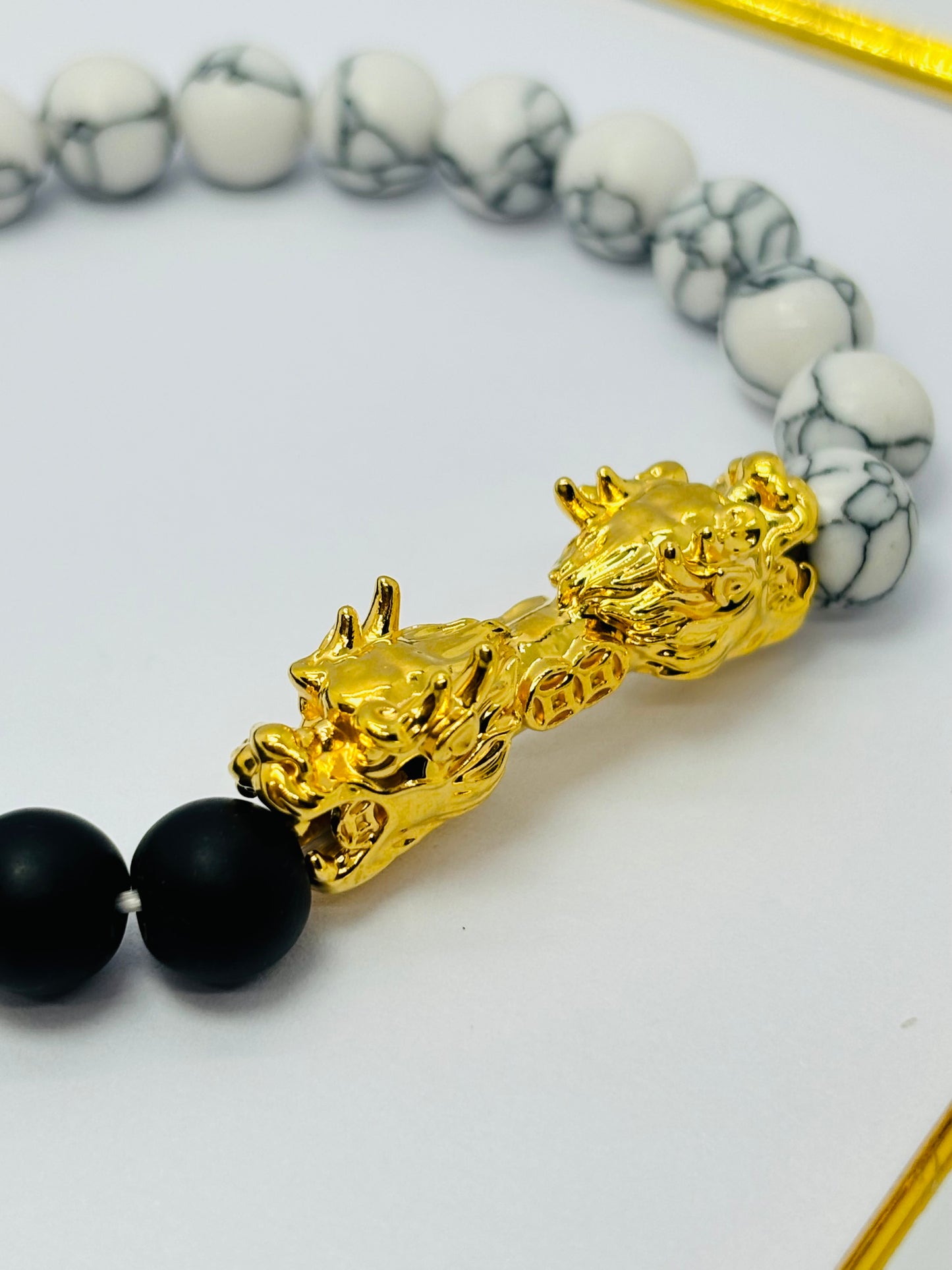 18K Gold Lucky Dragon Bracelet Yan Tai Chi Stone ( Hollow Empty Inside) XXL