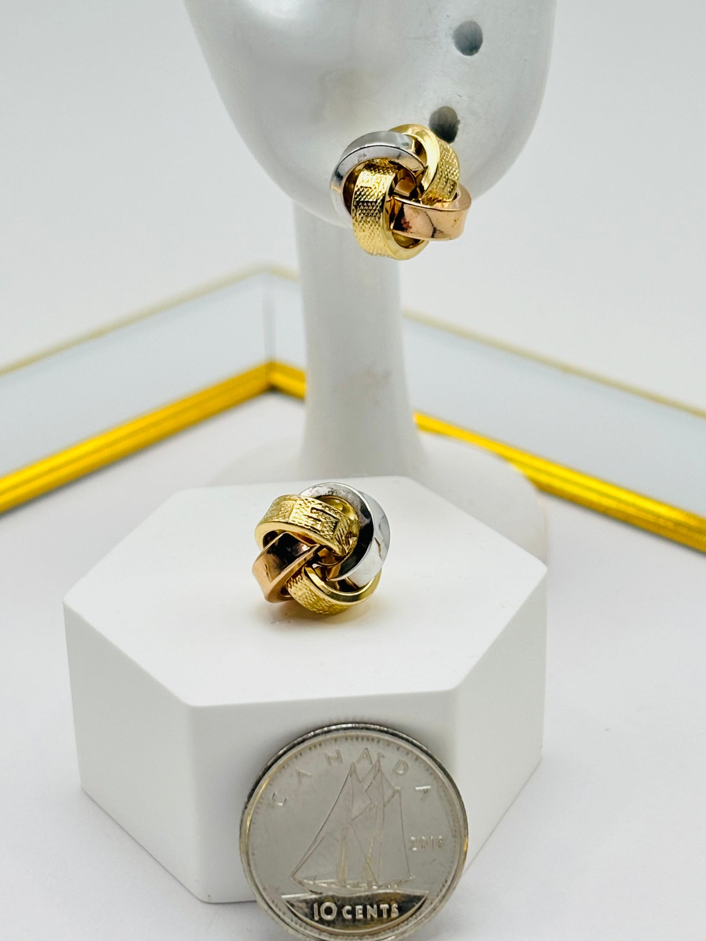 18K Gold Tri-color Knot Earrings