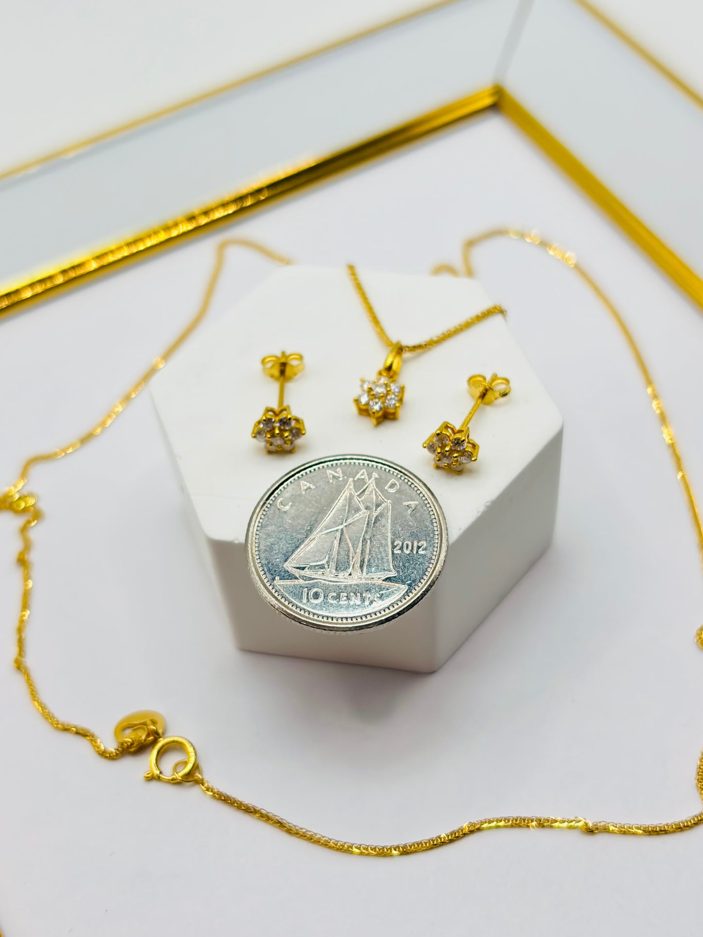 18K Gold Necklace and Earrings Rositas Moissanite Diamond Set