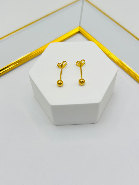 18K Gold Plain Small Ball Kids Earrings