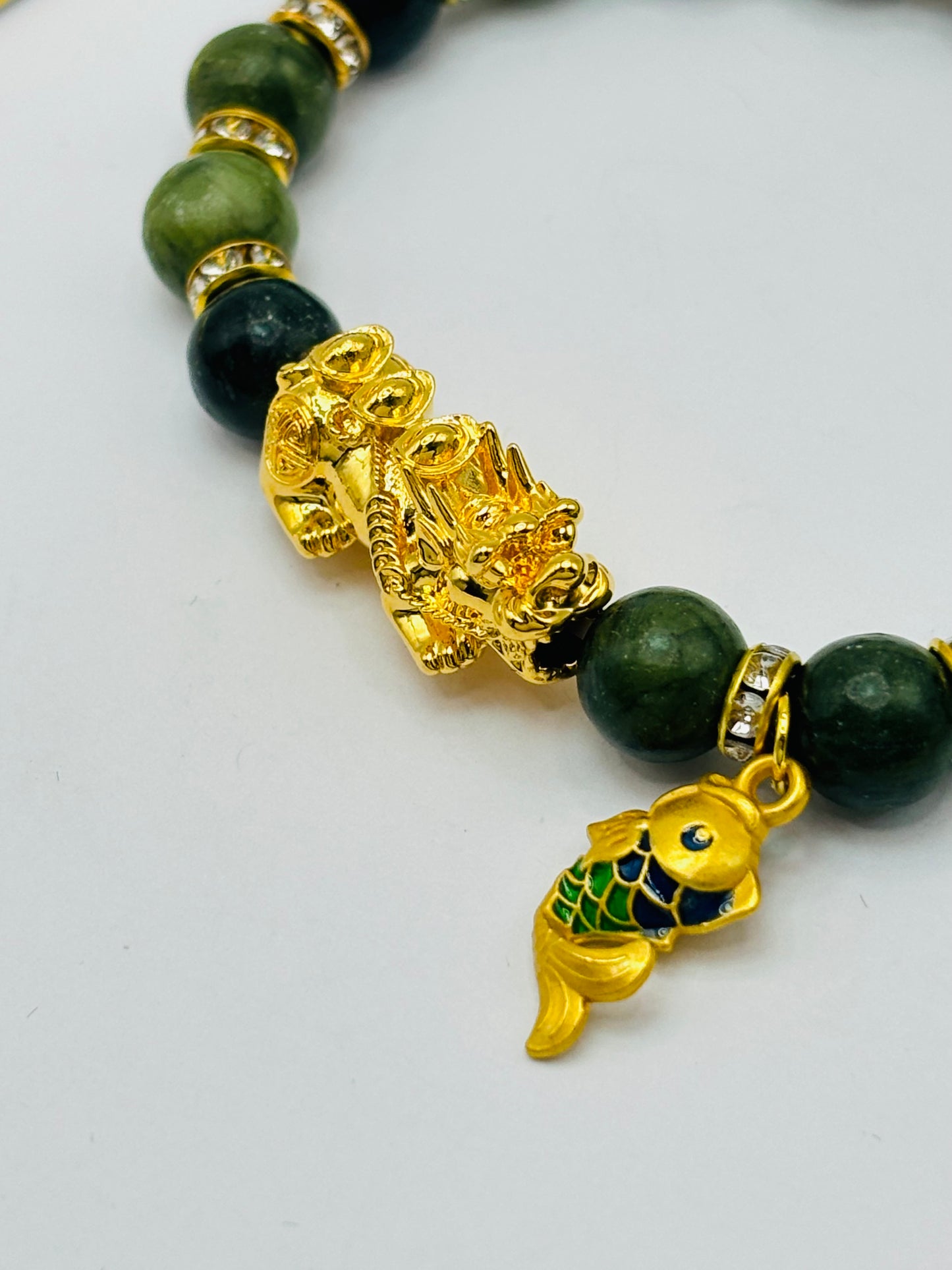 18K Gold Lucky Piyao/ Pi Xiu Bracelet Jade Koi ( Hollow Empty Inside) Extra Large Size