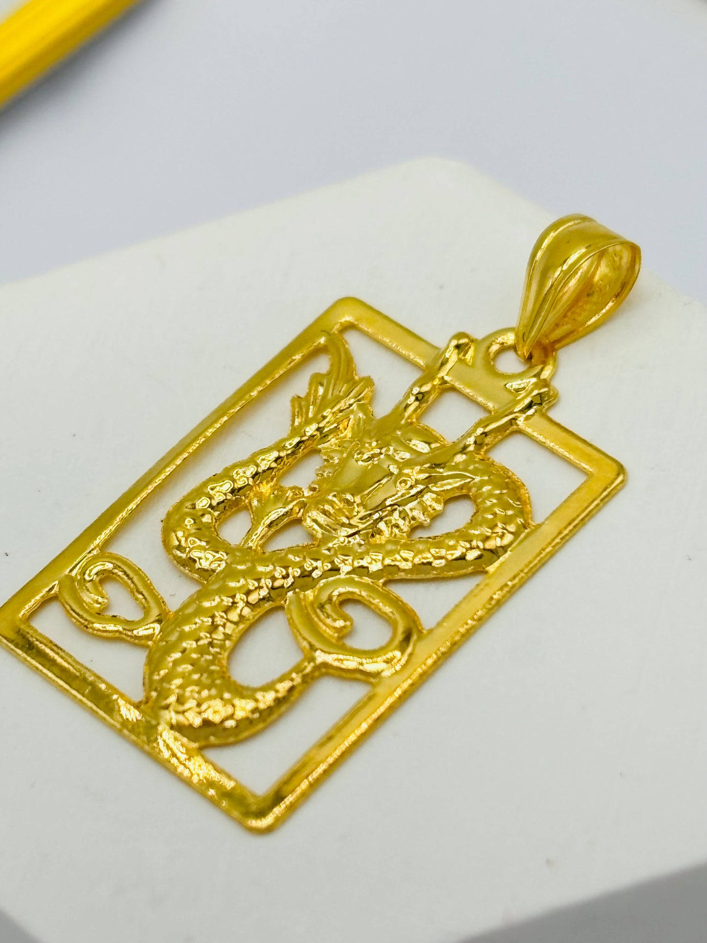 18K Gold Square Dragon Pendant