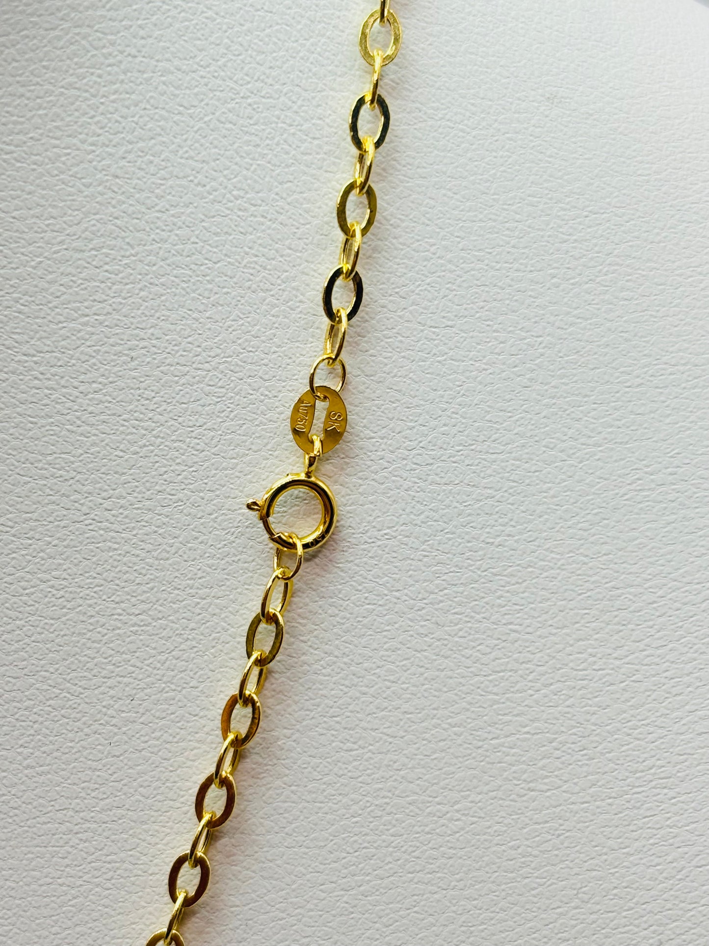18K Gold Small Link Paperclip Chain with Barrel Pendant