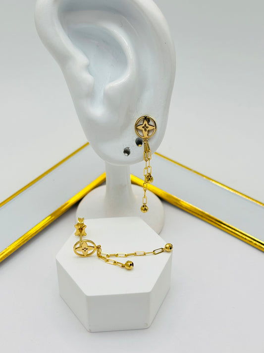18K Gold Blossom Dangling Earrings