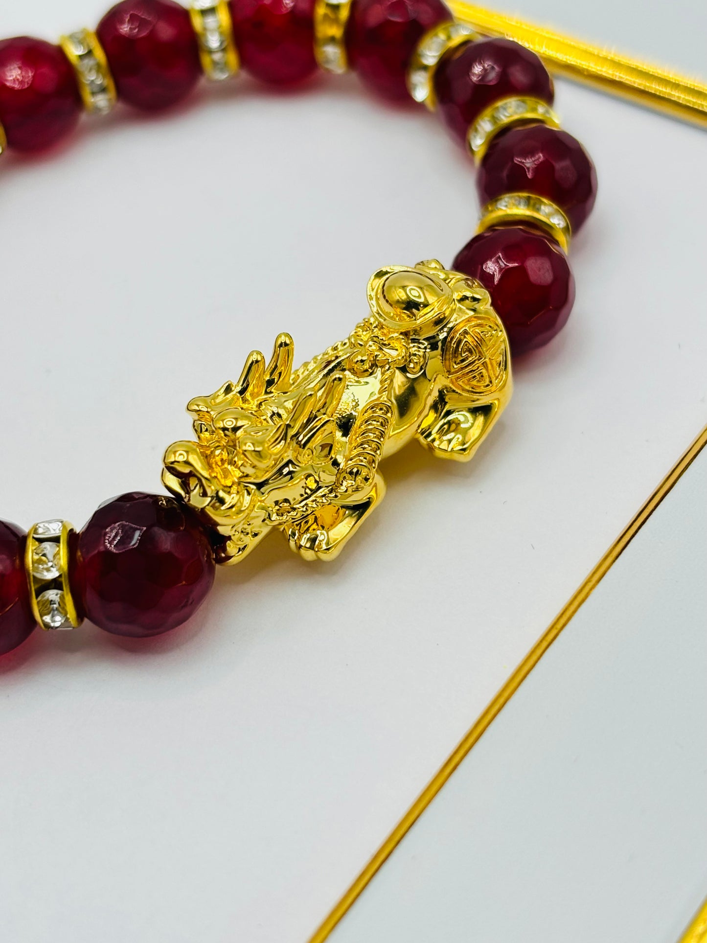 18K Gold Lucky Piyao/ Pi Xiu Bracelet Red Agate ( Hollow Empty Inside) XXL