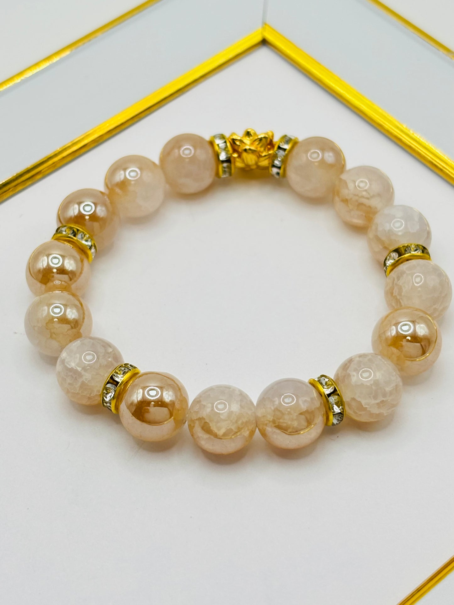 18K Gold Lucky Lotus Flower Sun Stone ( Hollow Empty Inside) Medium Size