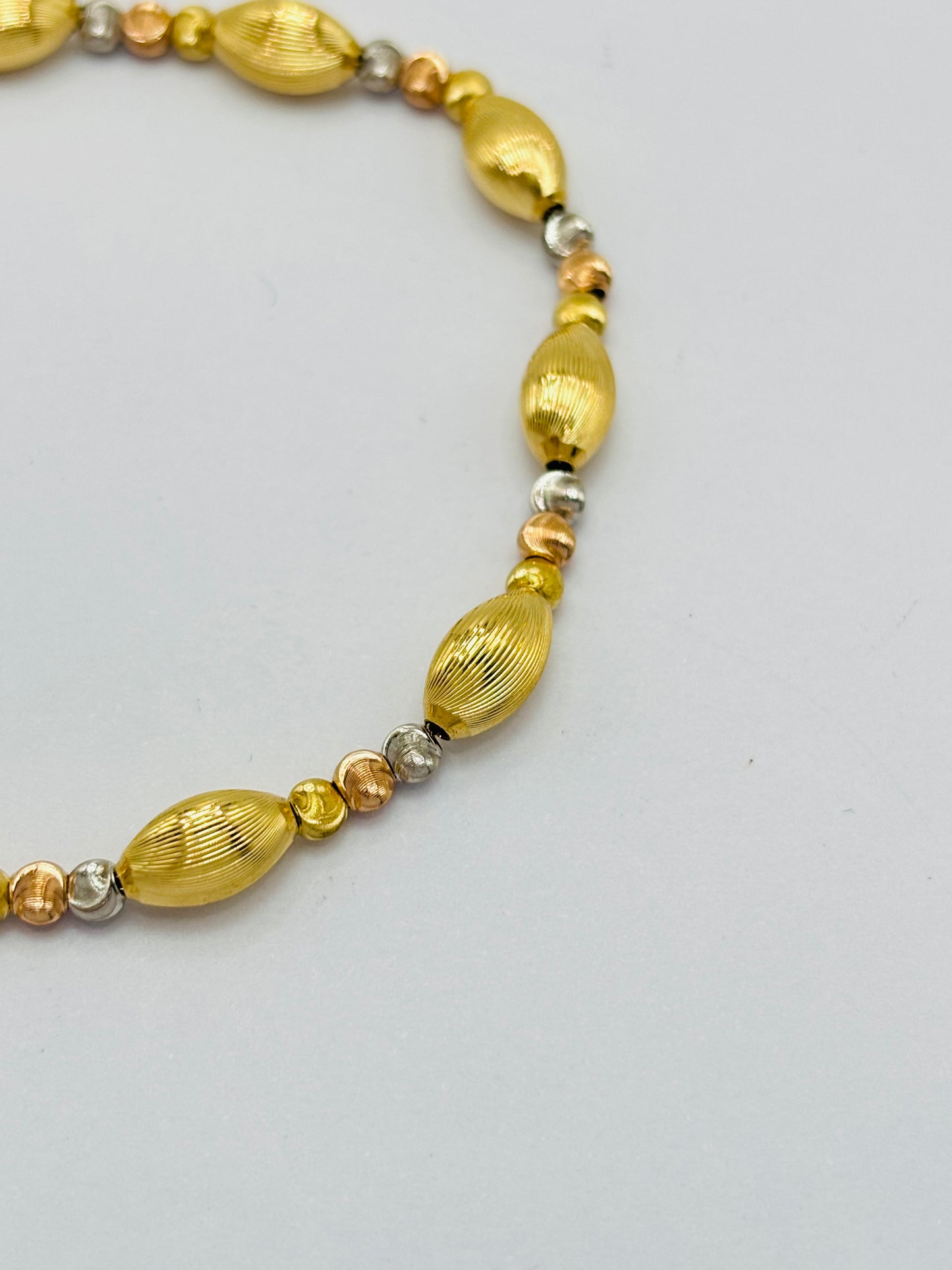 18K Gold Tri-Color Cats Eye Ball and Oval Bracelet