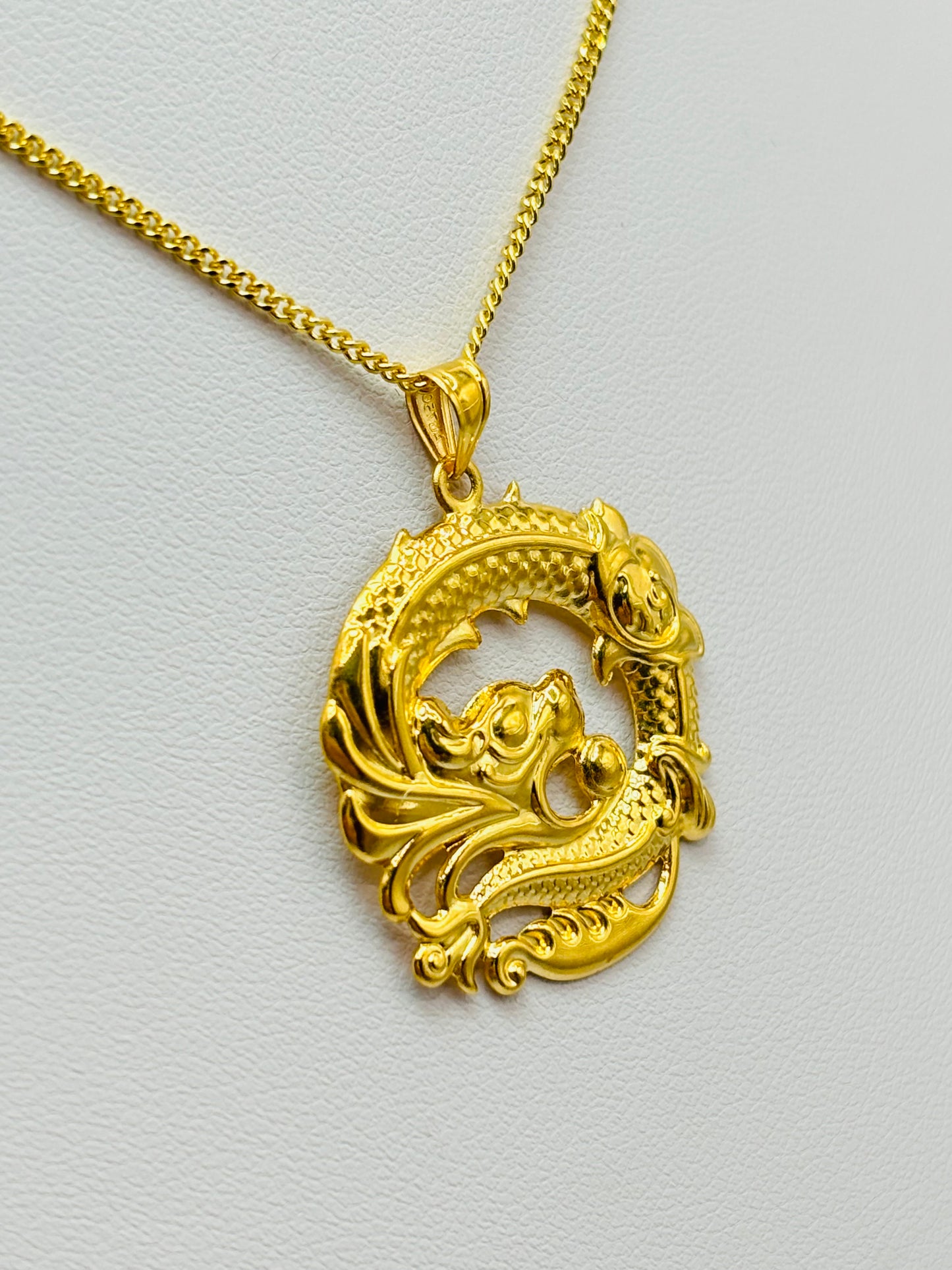 18K Gold Curb Chain with Dragon Pendant Set
