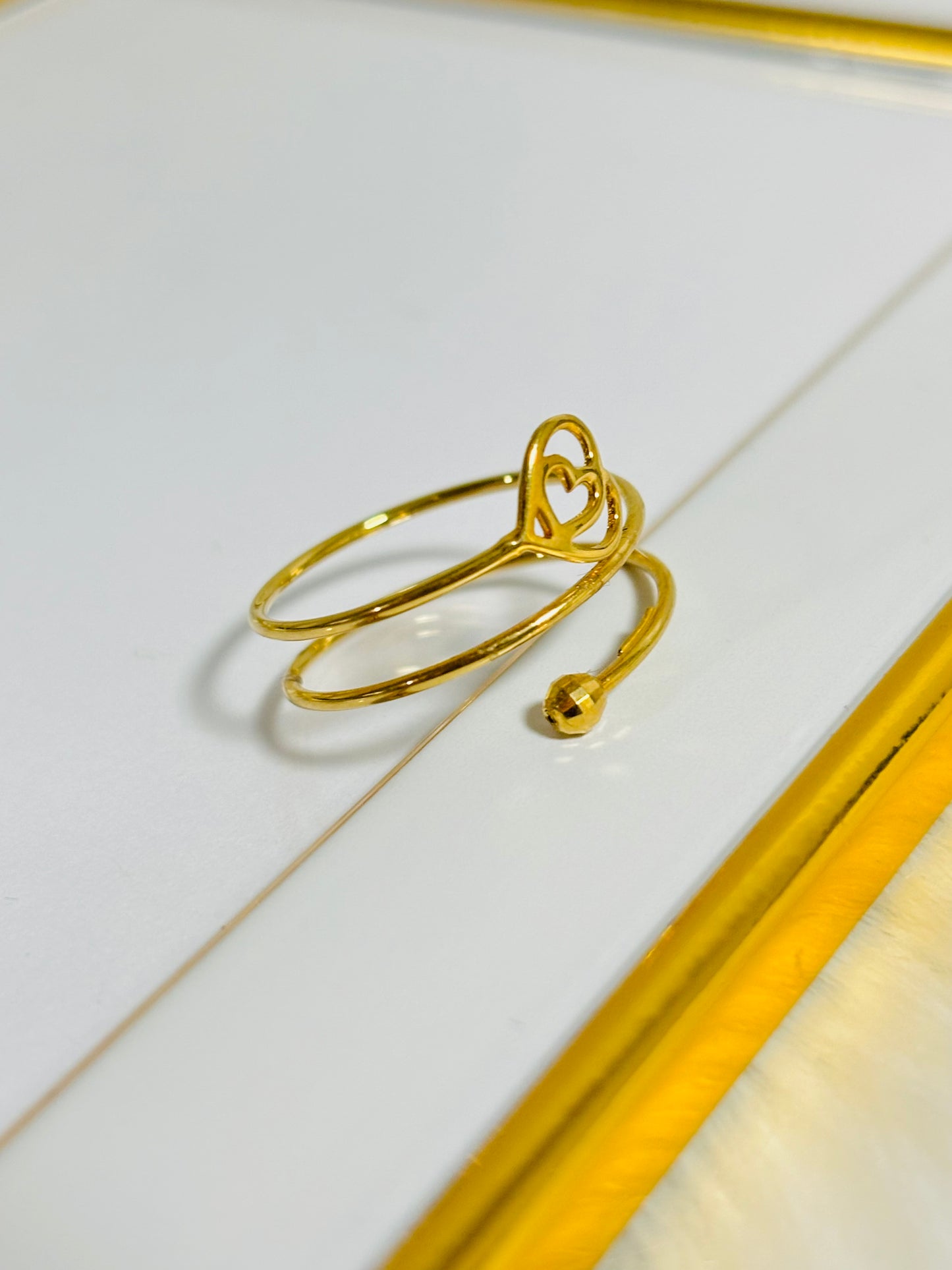 18K Gold Spiral with Heart Ring