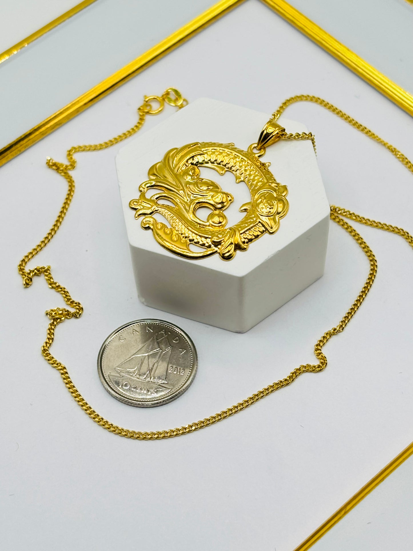 18K Gold Curb Chain with Dragon Pendant Set