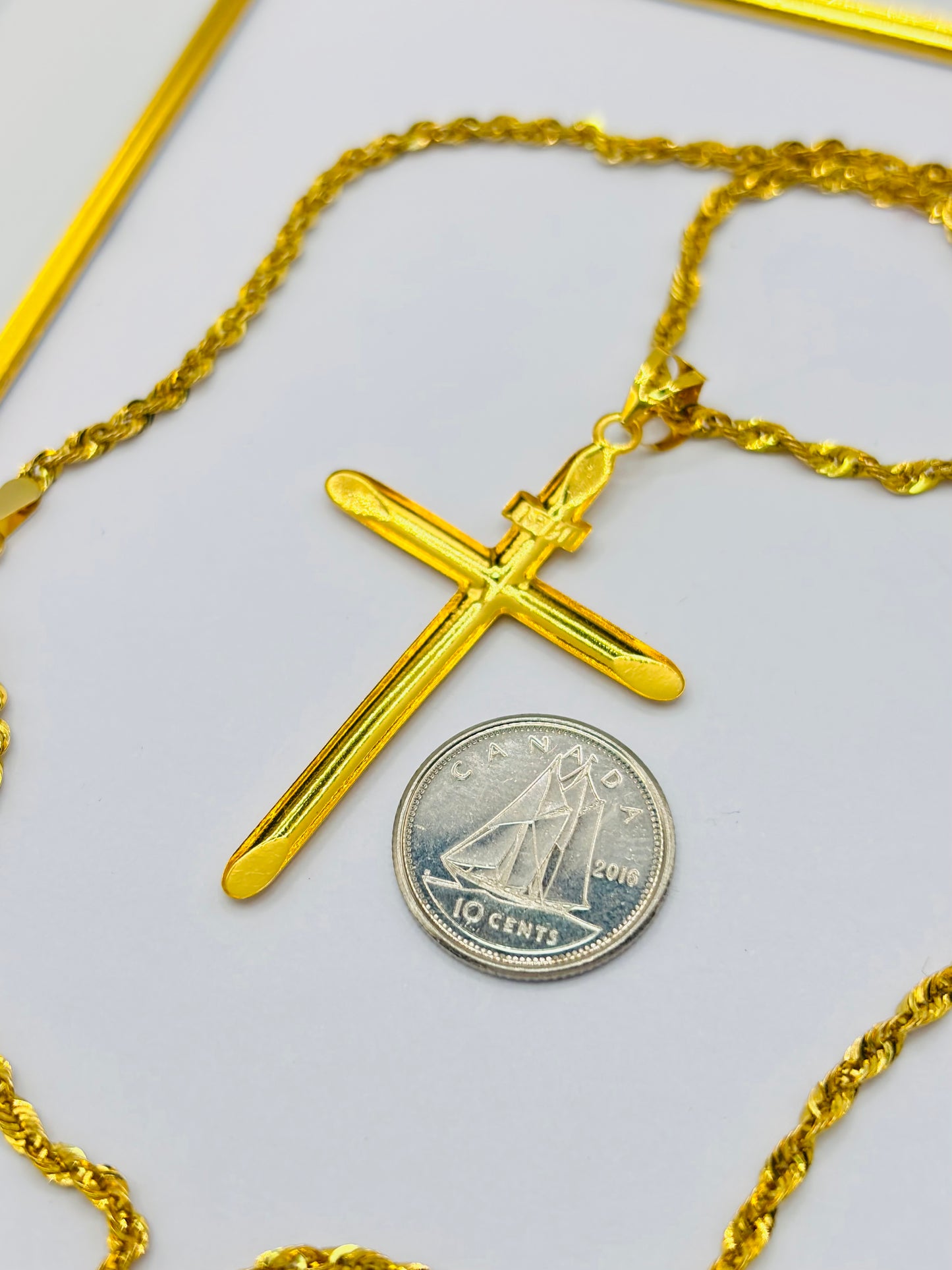 18K Gold Rope Chain with Cross Pendant Set