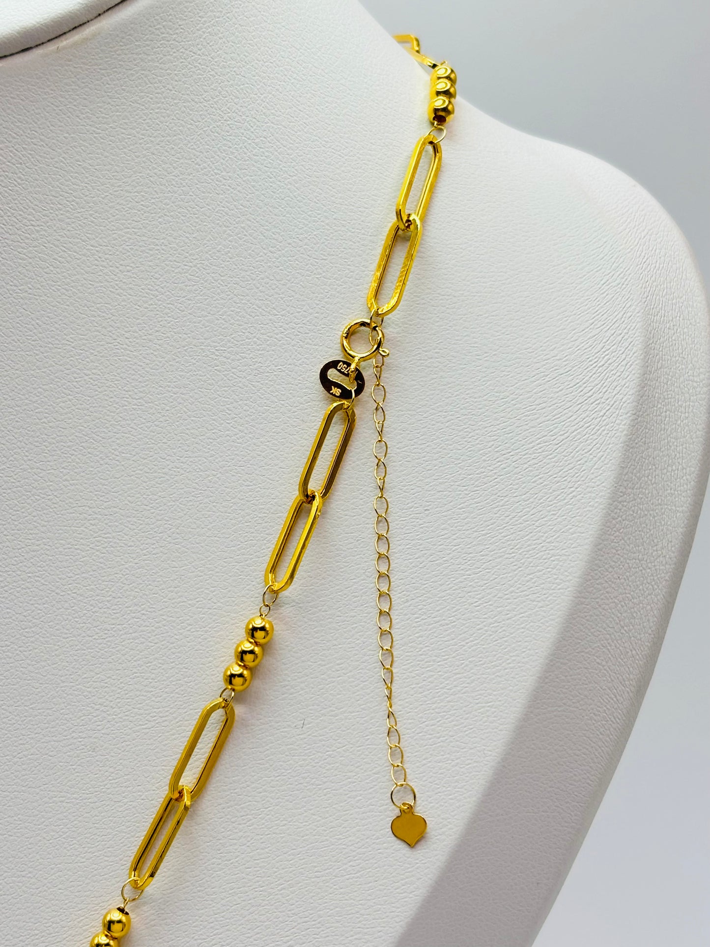 18K Gold Paperclip and Ball Necklace