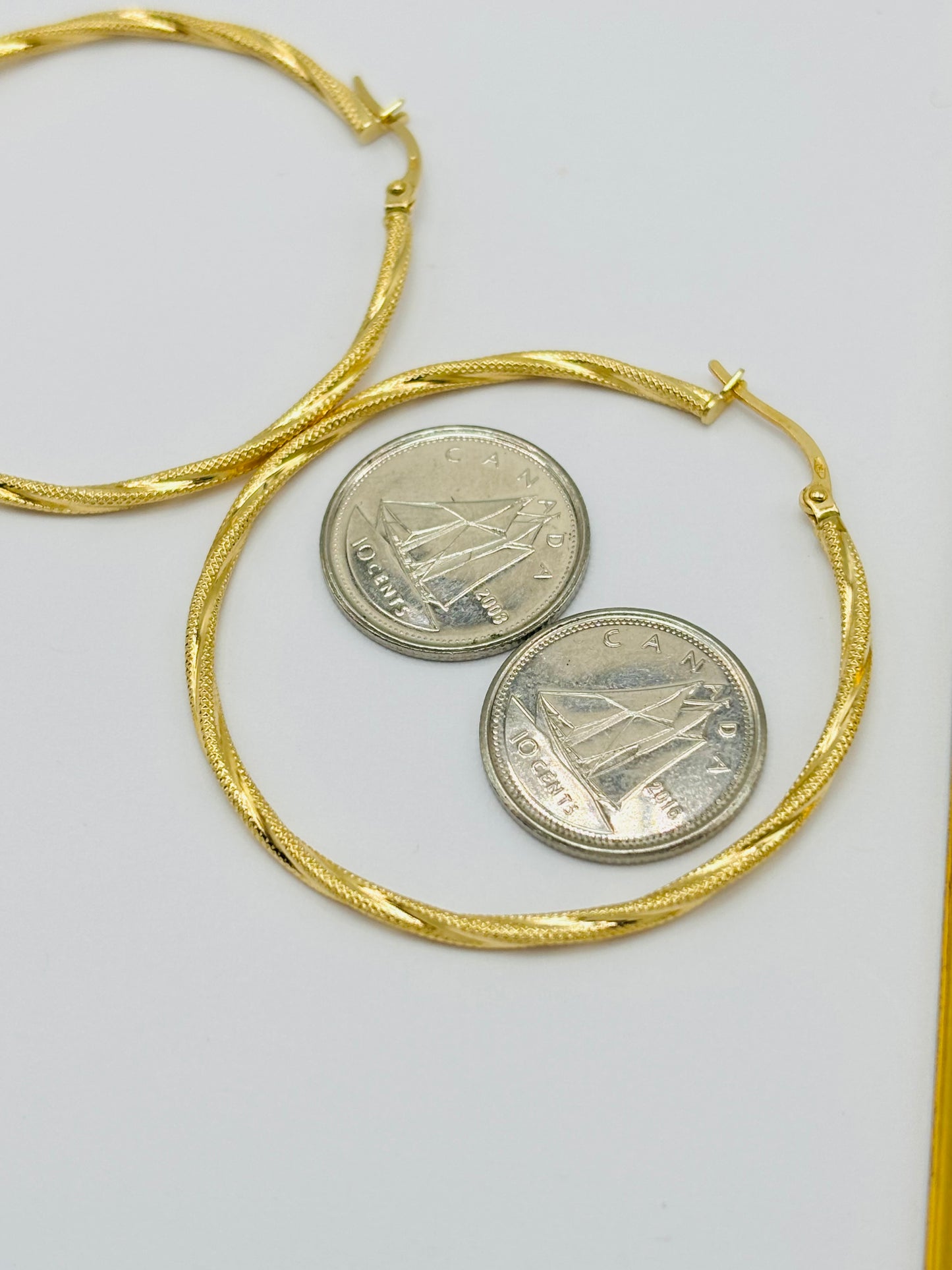 18K Gold Twisted Loop Earrings 43mm