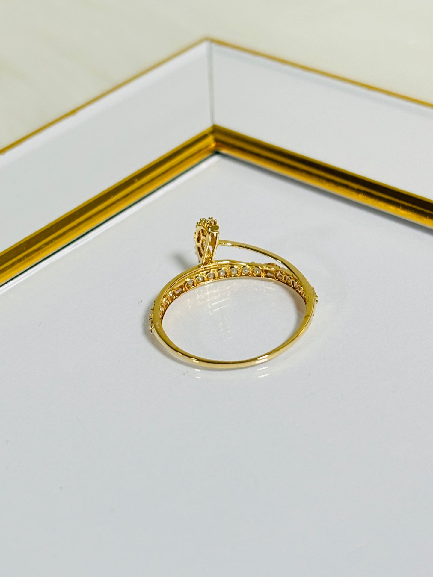 18K Gold Nail and Love Combination Zirconia Stone Ring