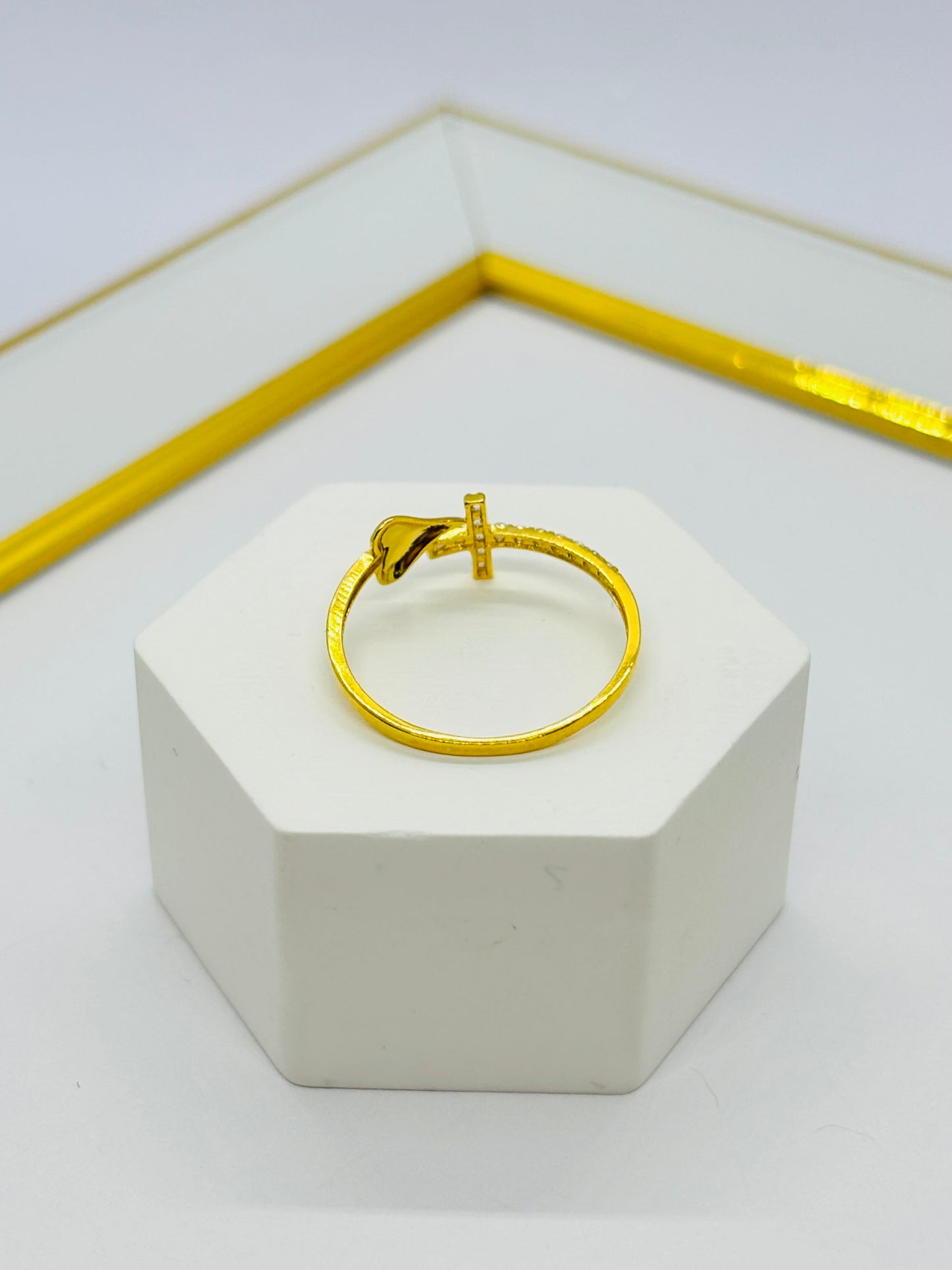 18K Gold Heart and Cross Ring